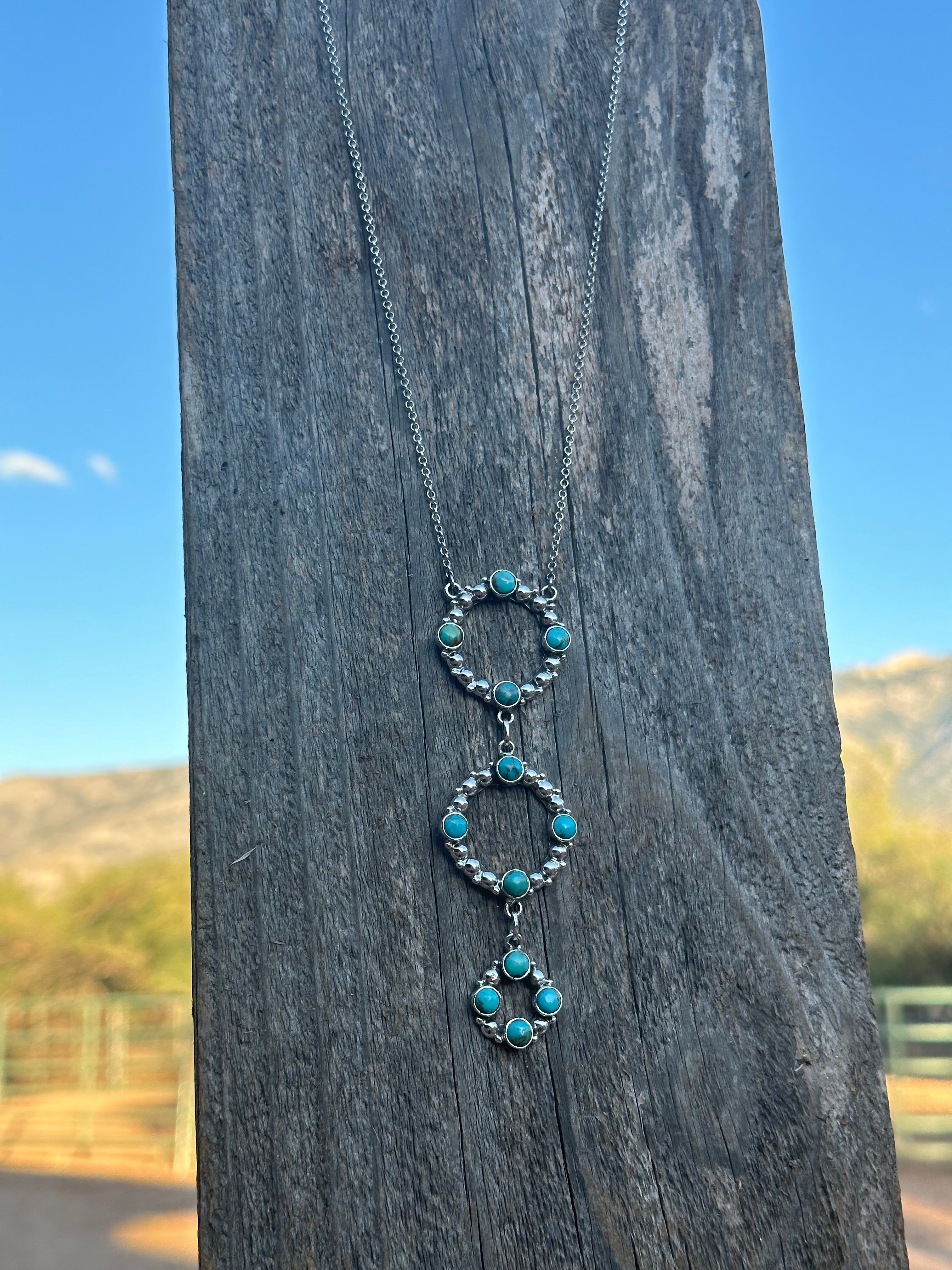 Handmade Turquoise & Sterling Silver Triple Ball Circle Necklace