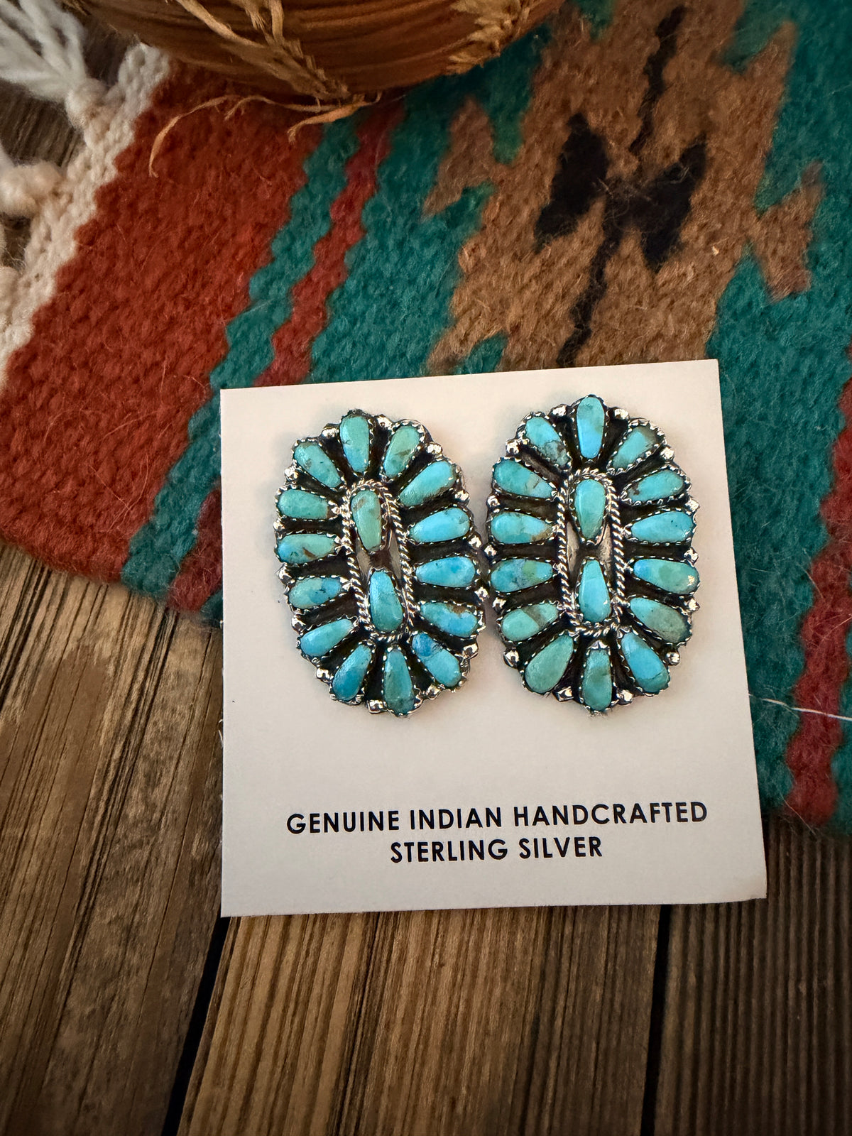 Handcrafted Turquoise & Sterling Silver Cluster Post Earrings