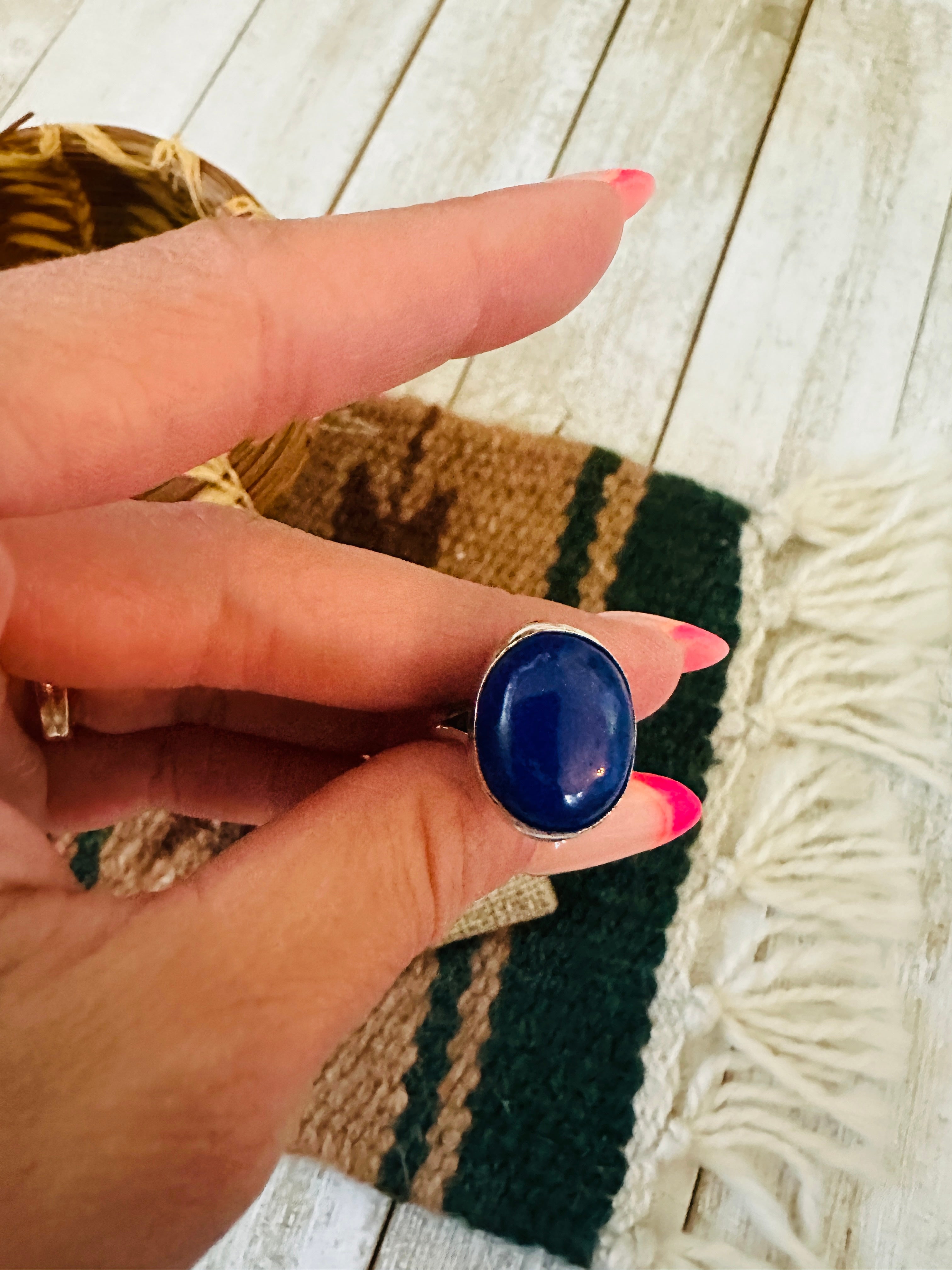 Handcrafted Old Pawn Sterling Silver & Lapis Ring Size 6