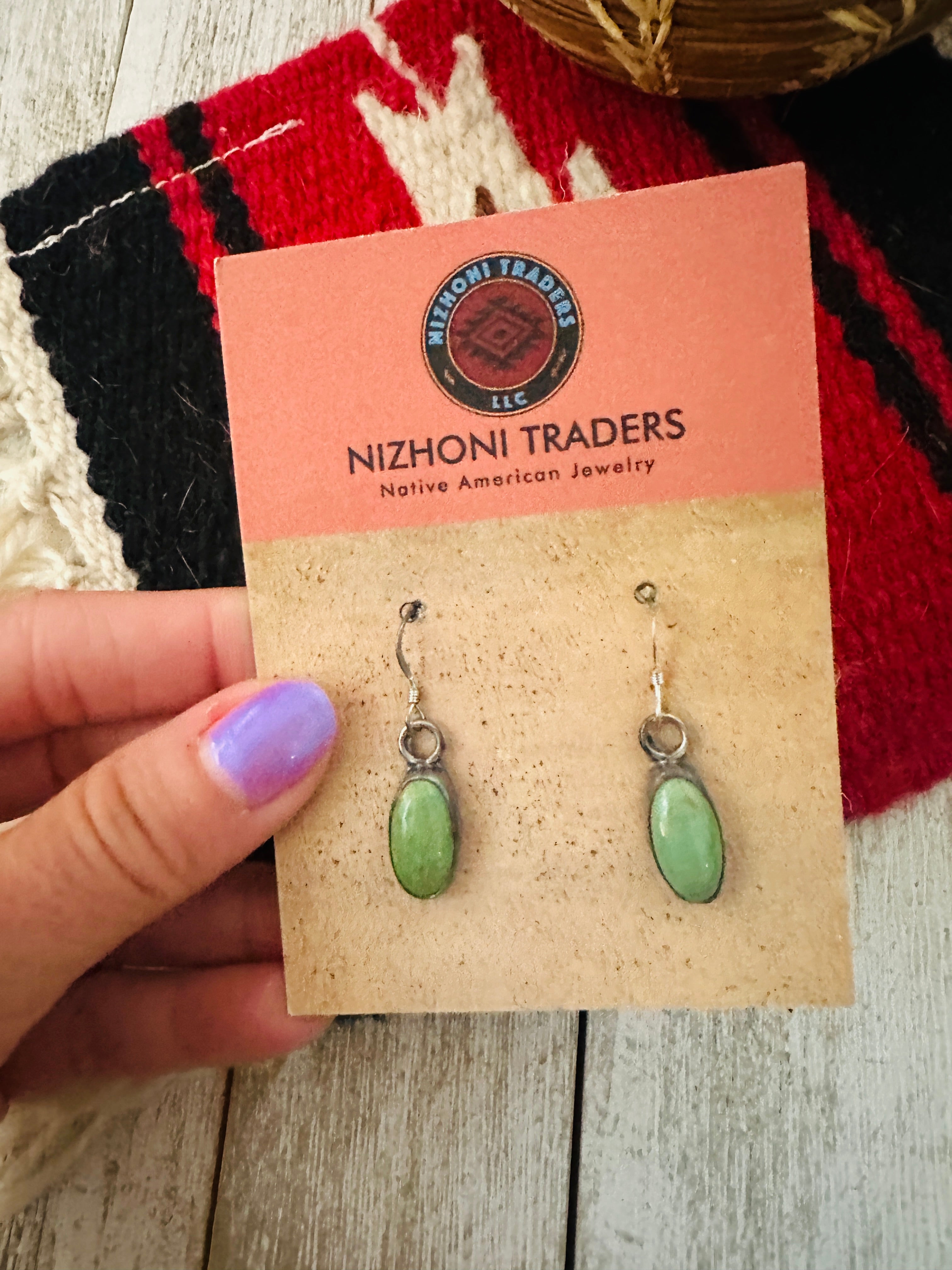 Navajo Green Turquoise And Sterling Silver Dangle Earrings