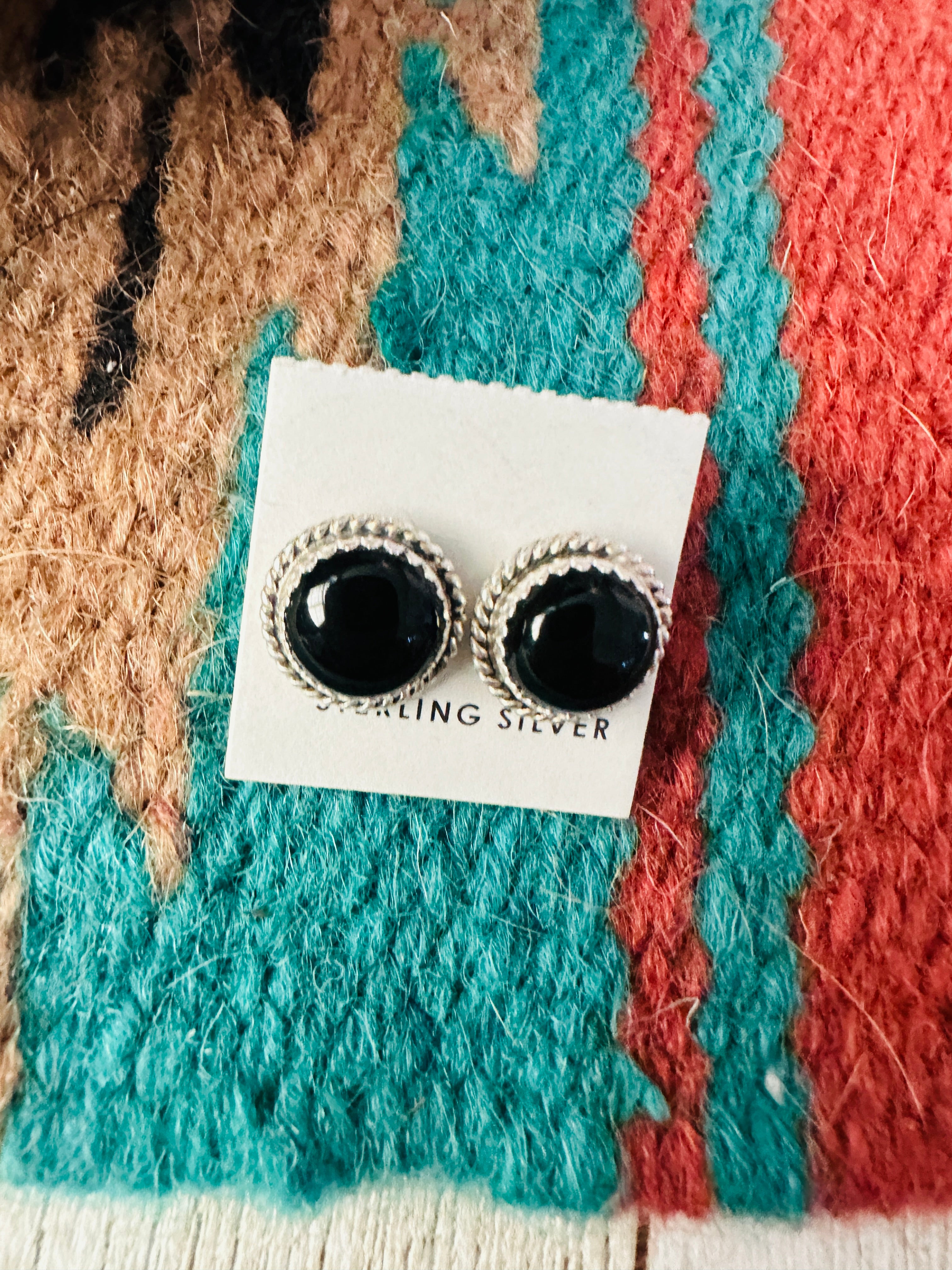 Navajo Onyx and Sterling Silver Stud Earrings