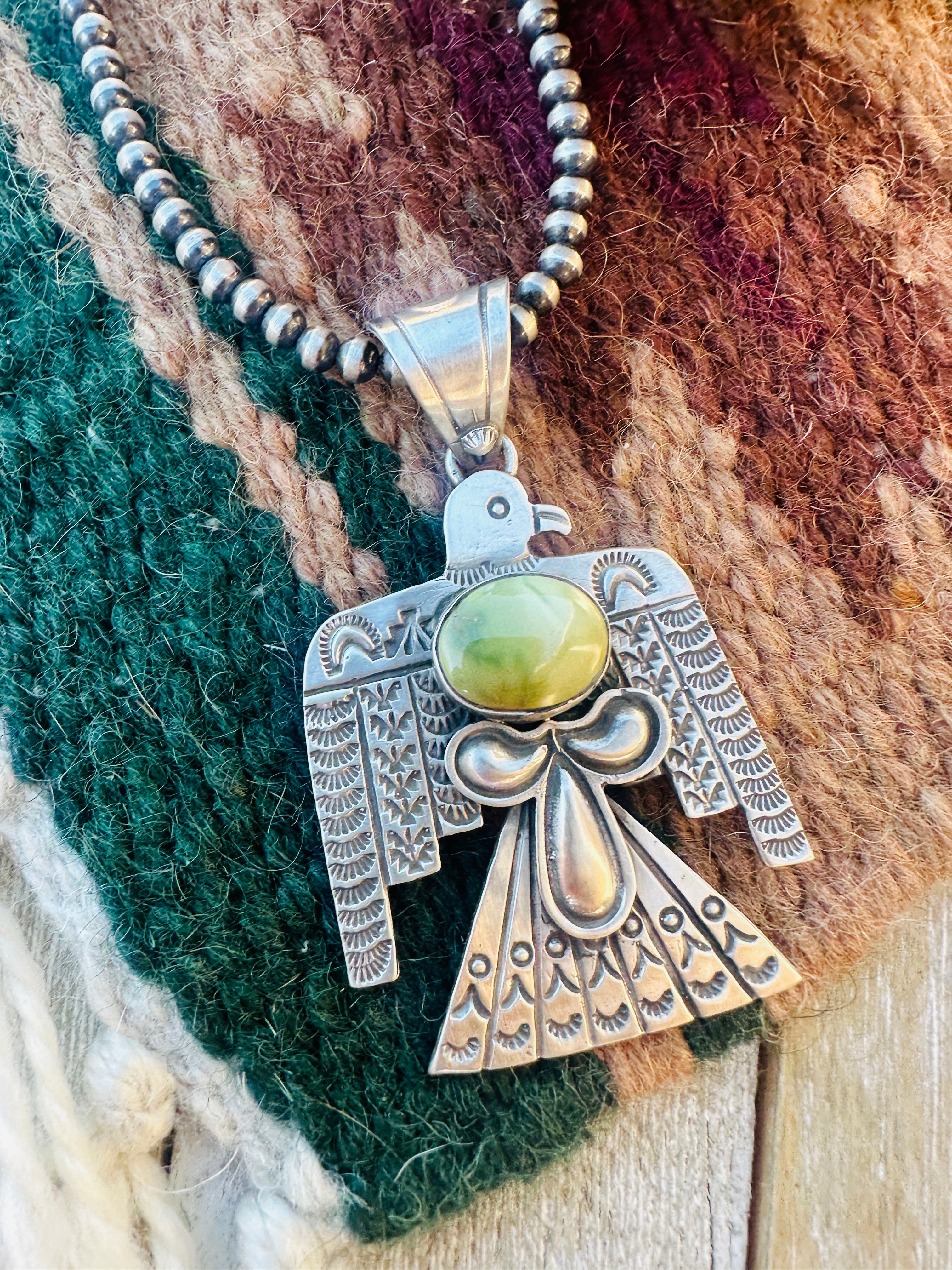 Handcrafted Sterling Silver & Turquoise Thunderbird Pendant by Leroy James