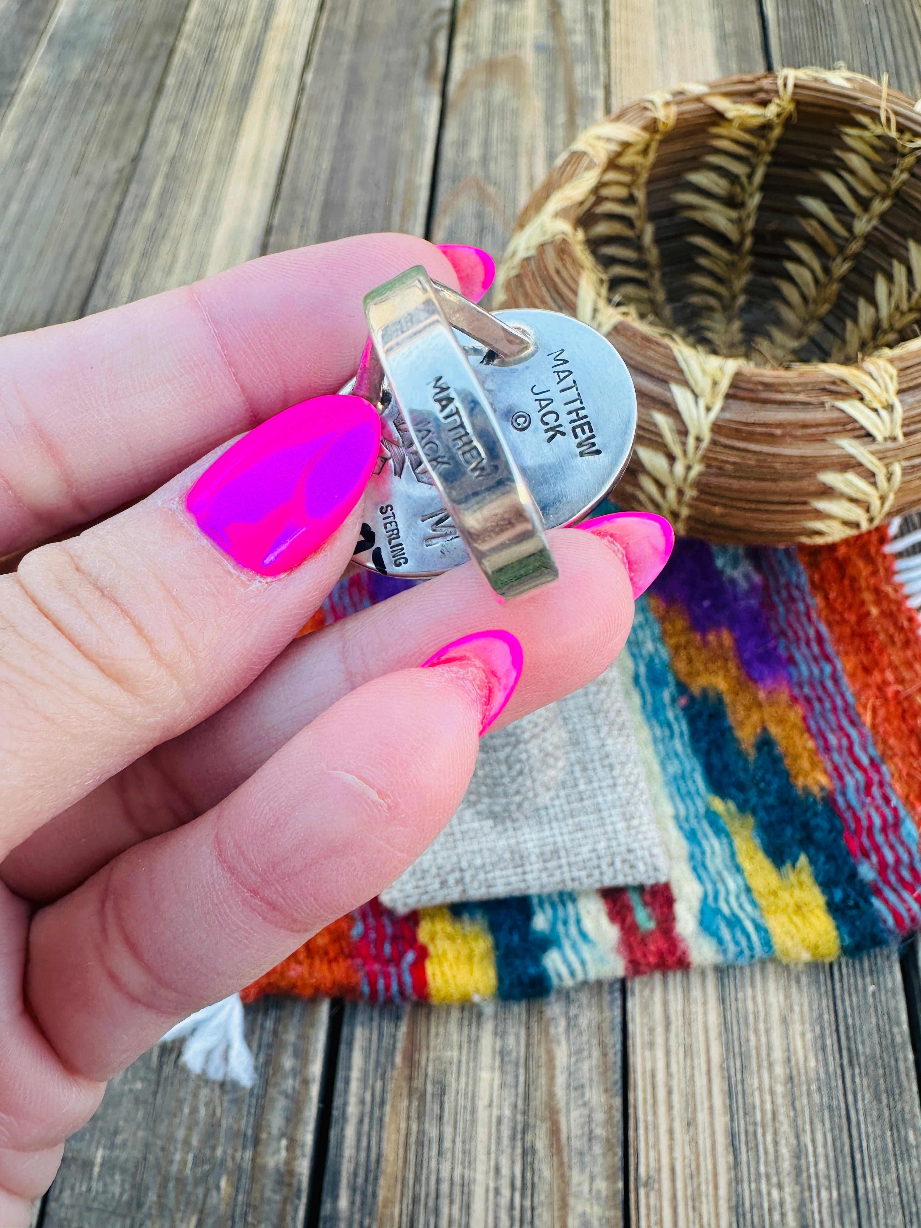 Handcrafted Multi Stone & Sterling Silver Inlay Adjustable Ring by Matthew Jack