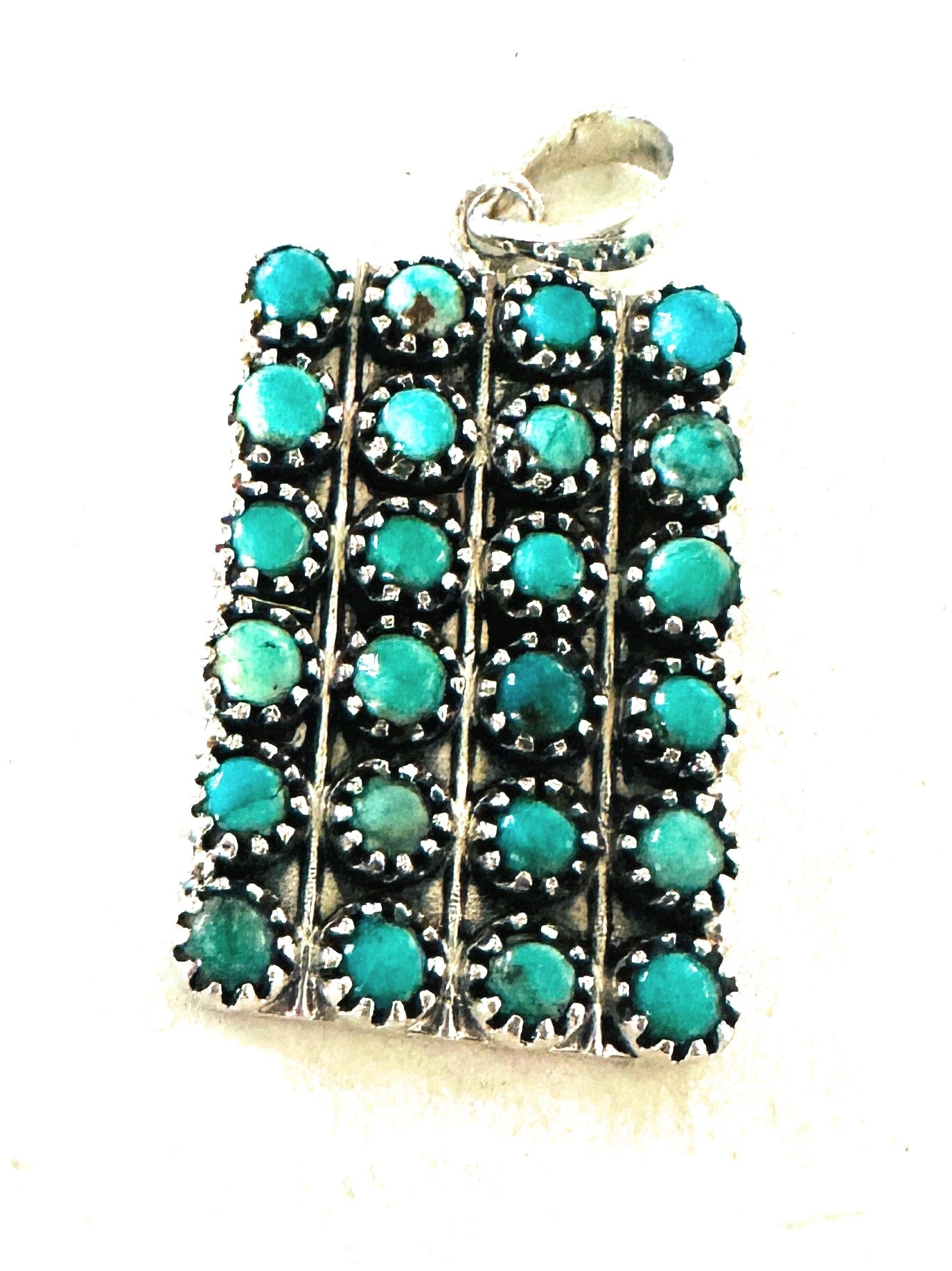 Handmade Sterling Silver & Turquoise Petit Point Style Pendant