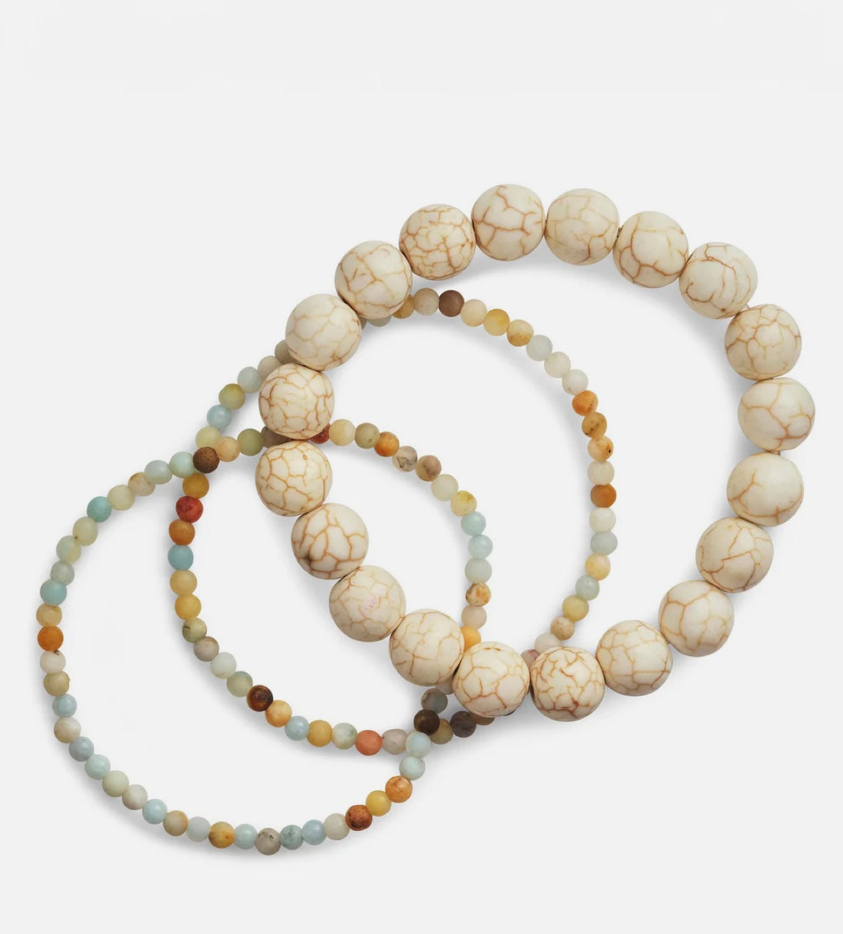 Amazonite Cream Howlite Stretch Bracelet Set of 3