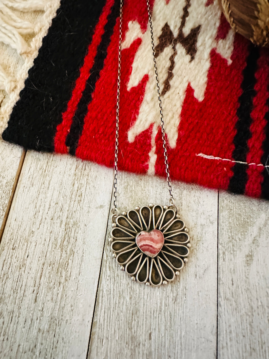 Handcrafted Rhodochrosite & Sterling Silver Heart Necklace