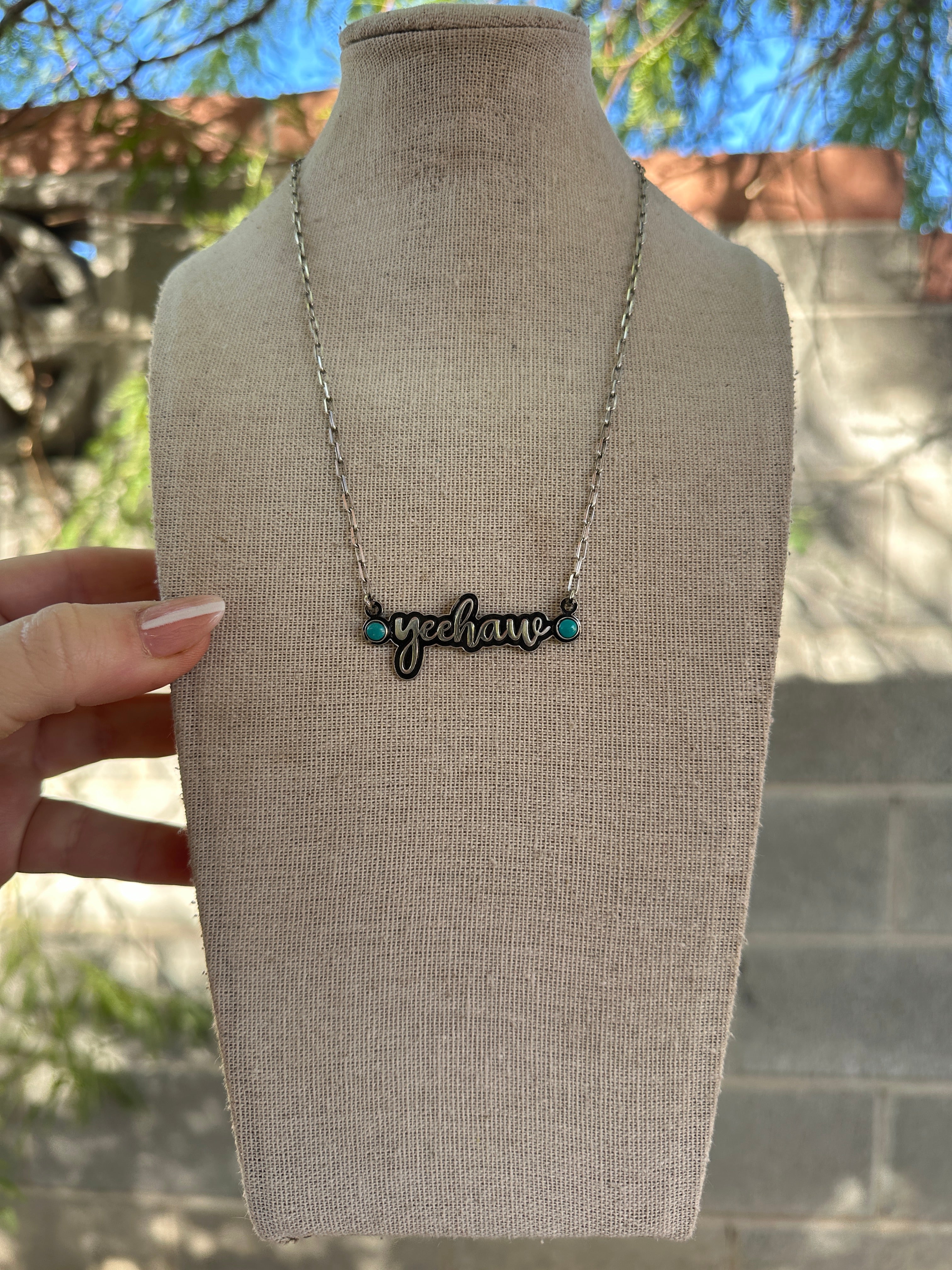 YEEHAW Handmade Sterling Silver Turquoise Necklae 15-17”