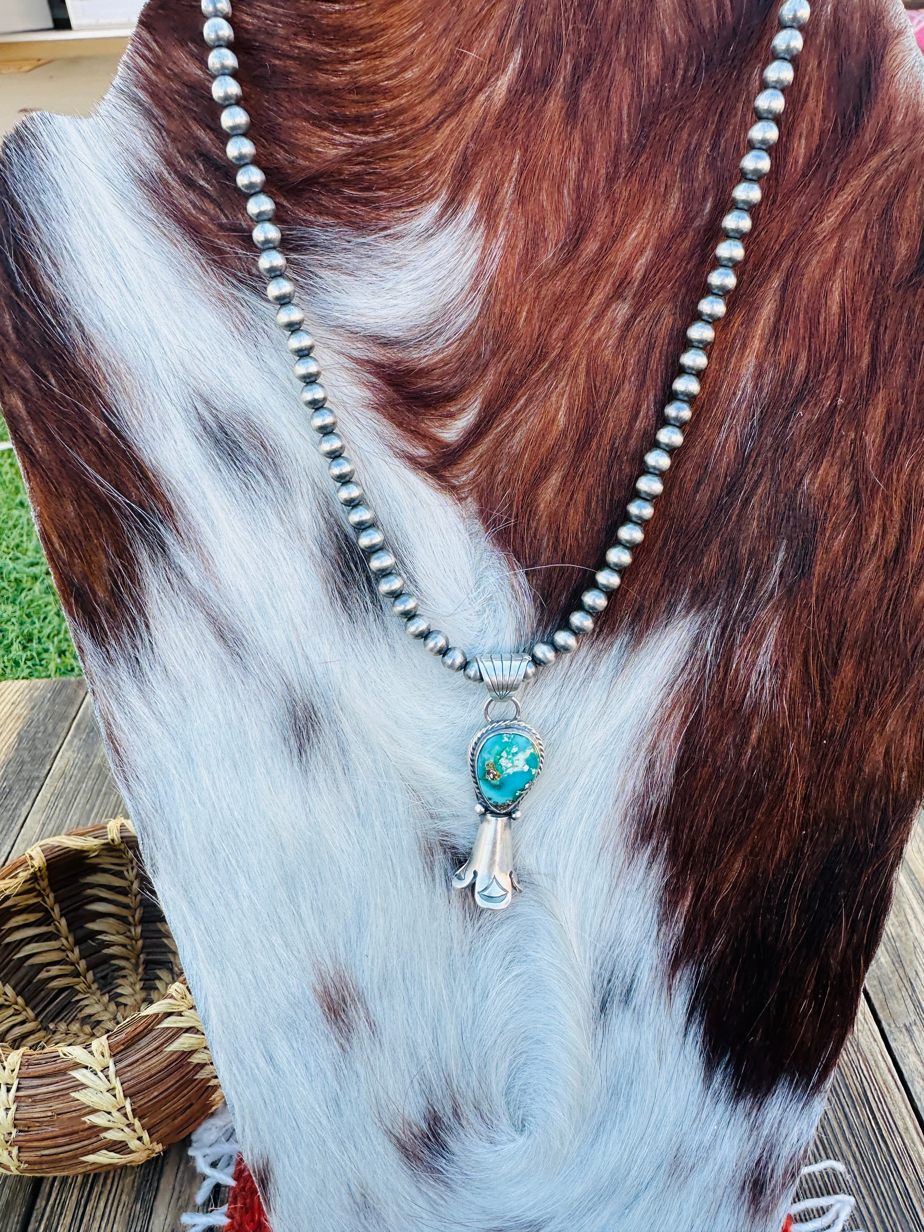 Handcrafted Turquoise & Sterling Silver Beaded Blossom Necklace