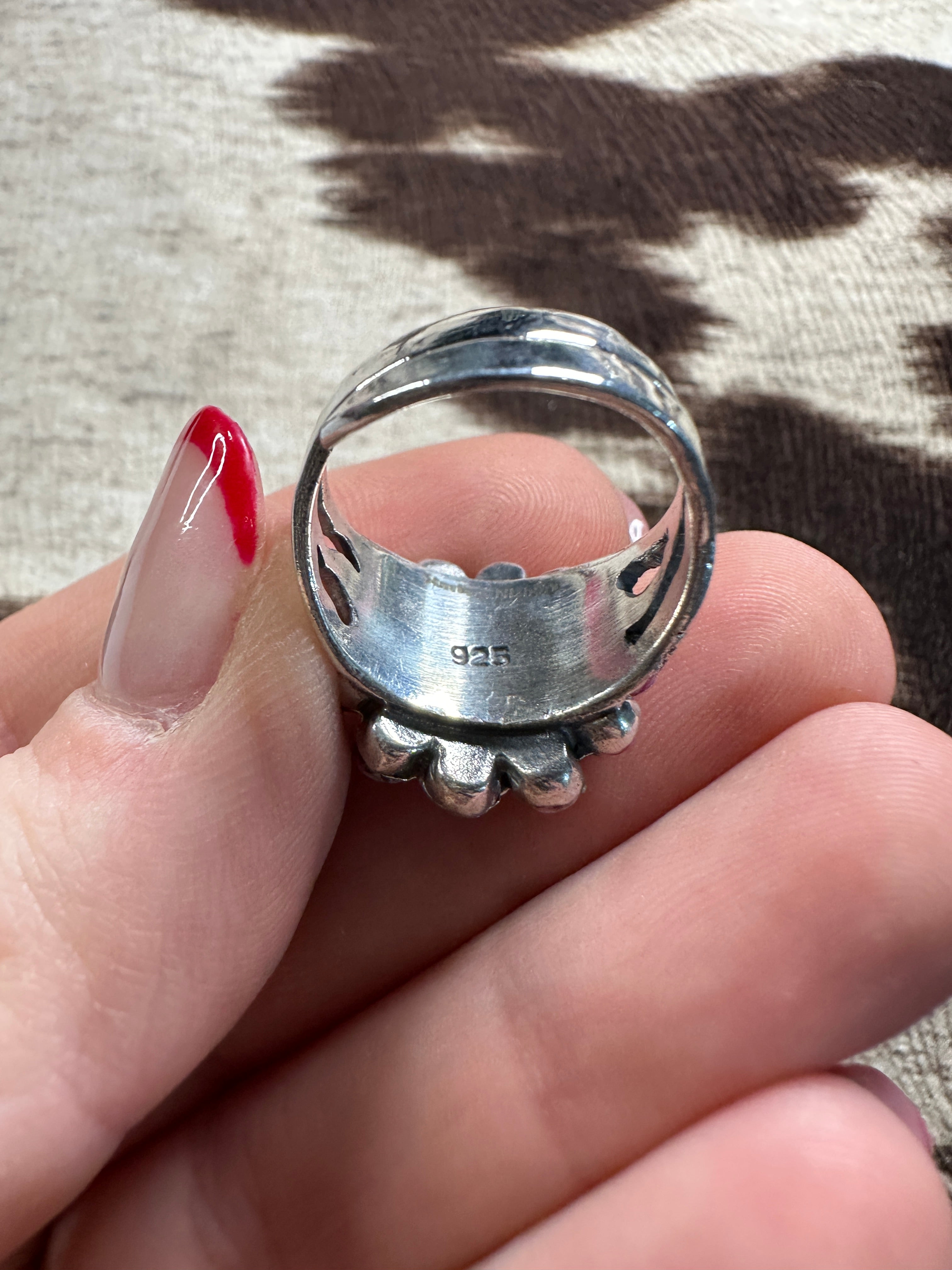 Handmade Sterling Silver & Hot Pink Opal Adjustable Ring