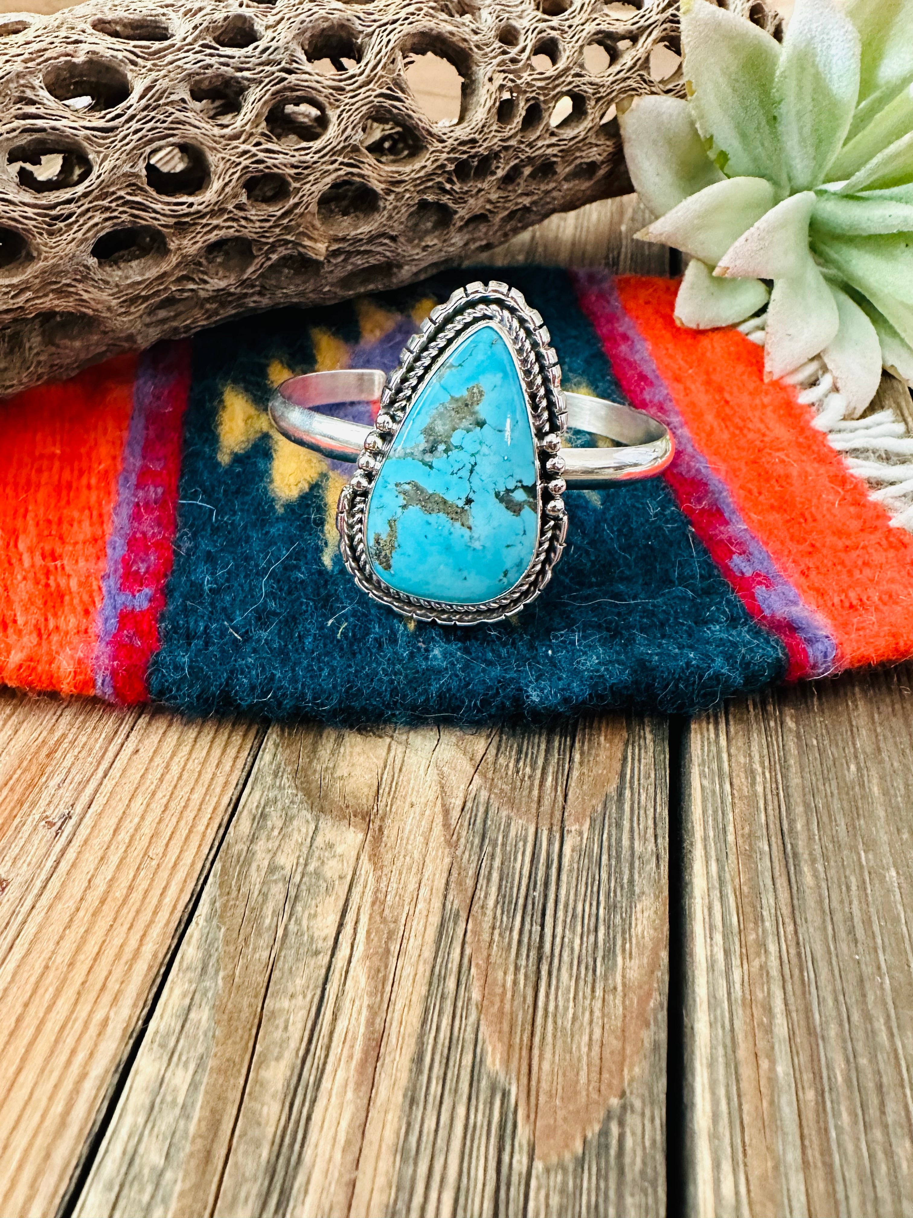 Navajo Kingman Turquoise And Sterling Silver Cuff Bracelet