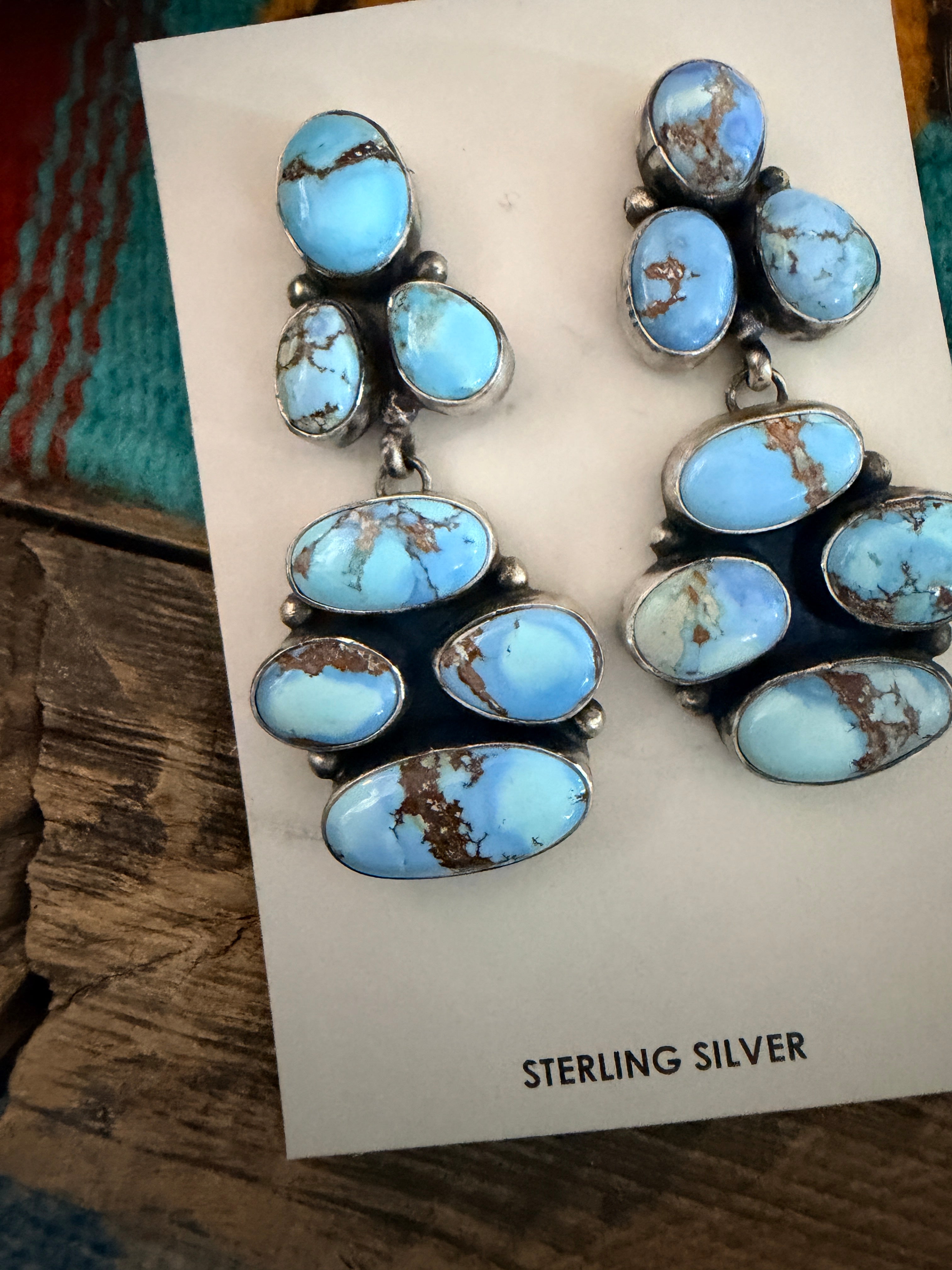 Handcrafted Golden Hills Turquoise & Sterling Silver Cluster Dangle Earrings by Jameson Garcia