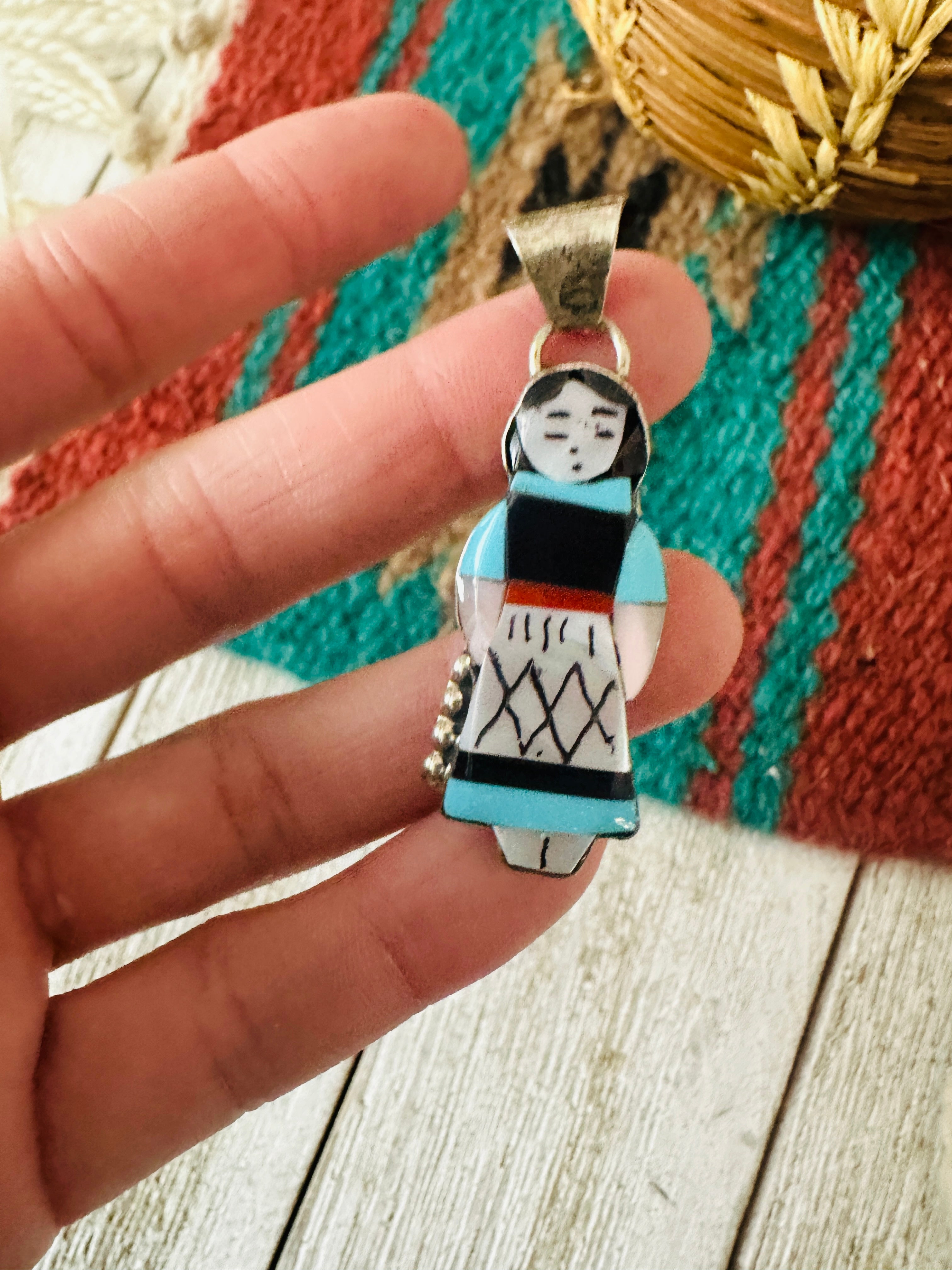 Handcrafted Multi Stone & Sterling Silver Inlay Maiden Pendant