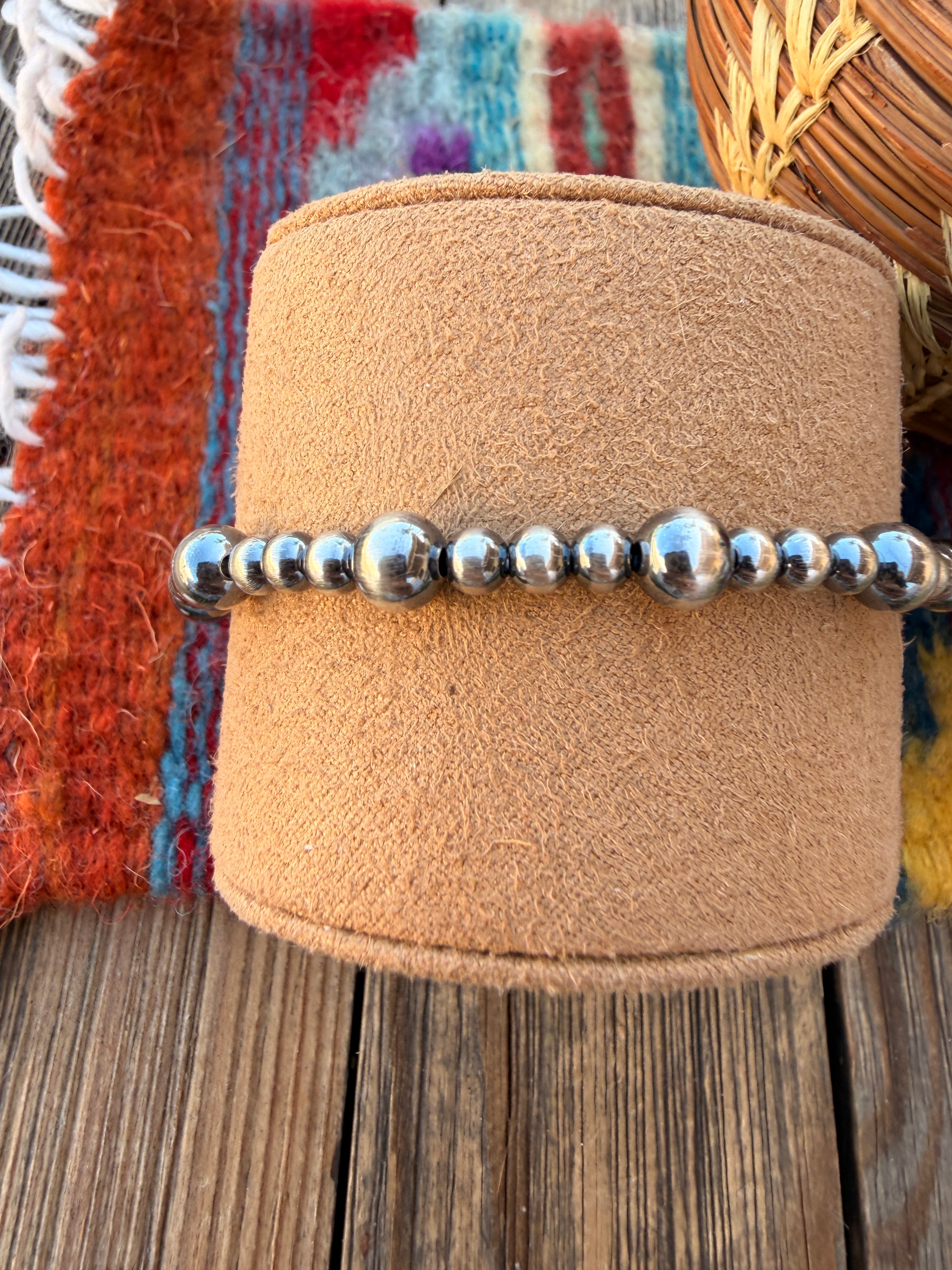 Handcrafted Sterling Silver Pearl Beaded Stretch Bracelet