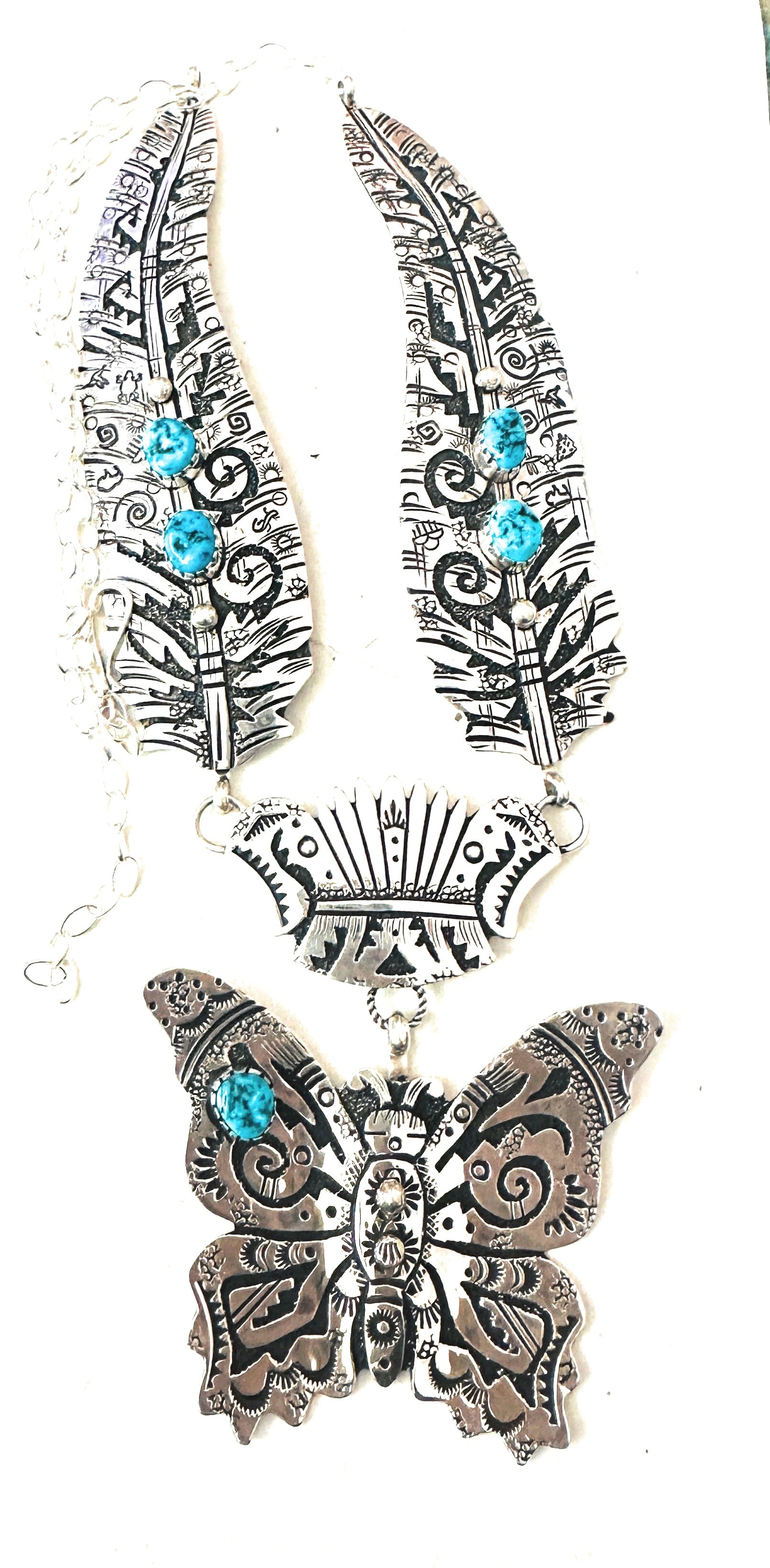 Navajo Sterling Silver & Turquoise Butterfly Necklace by Richard Singer