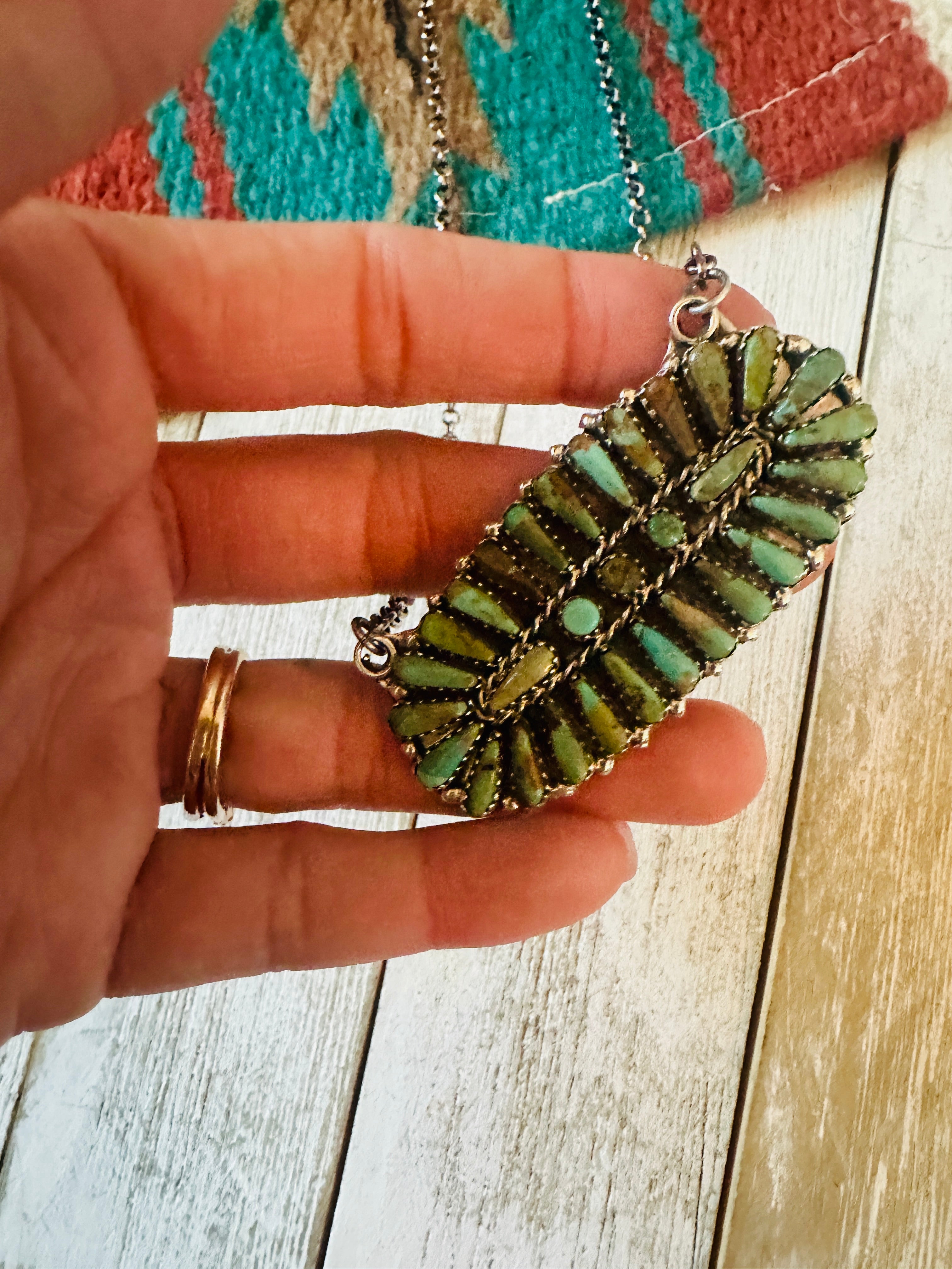 Navajo Sterling Silver & Turquoise Cluster Necklace