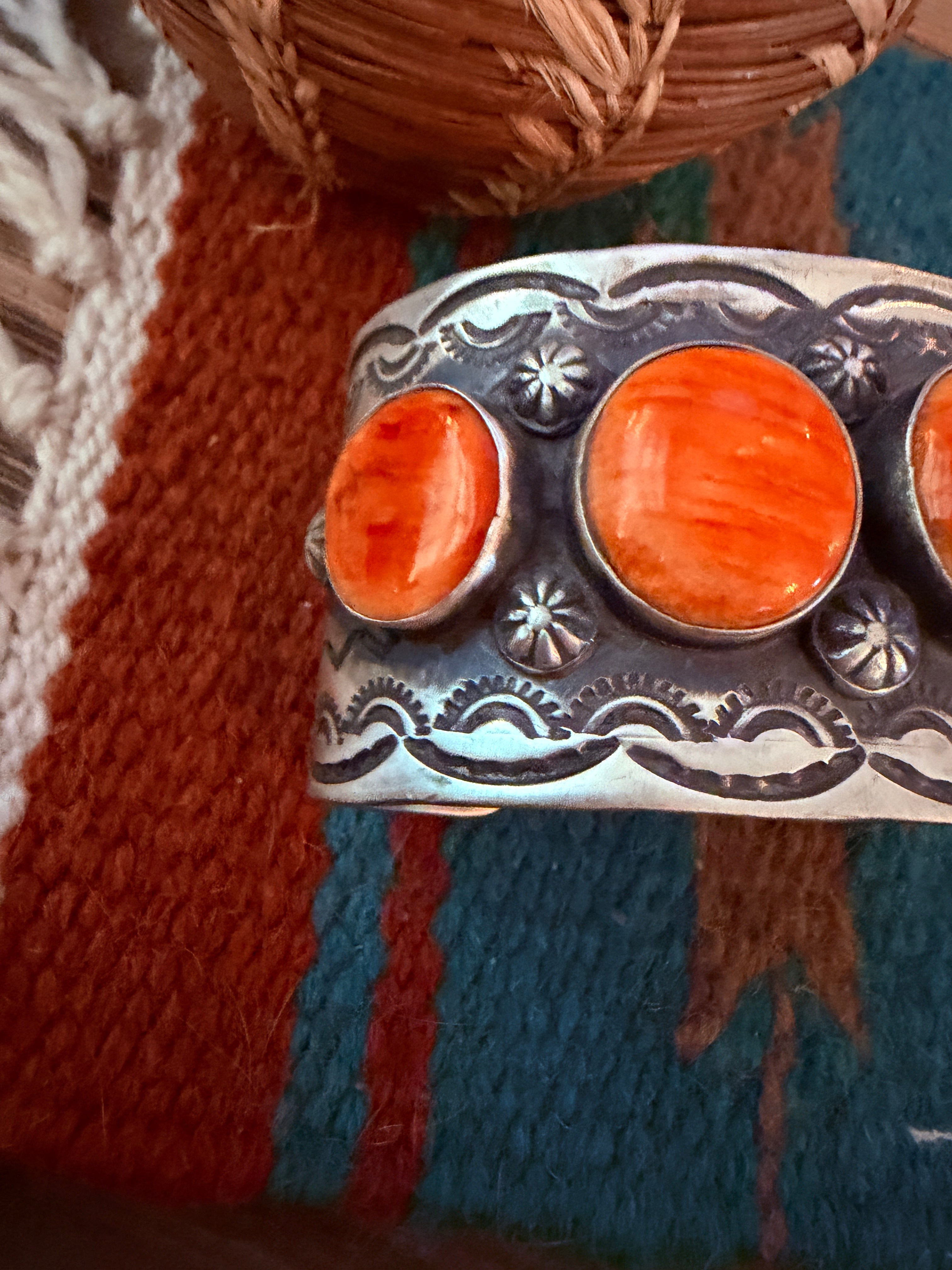 Handcrafted Orange Spiny & Sterling Silver Cuff Bracelet by Chimney Butte