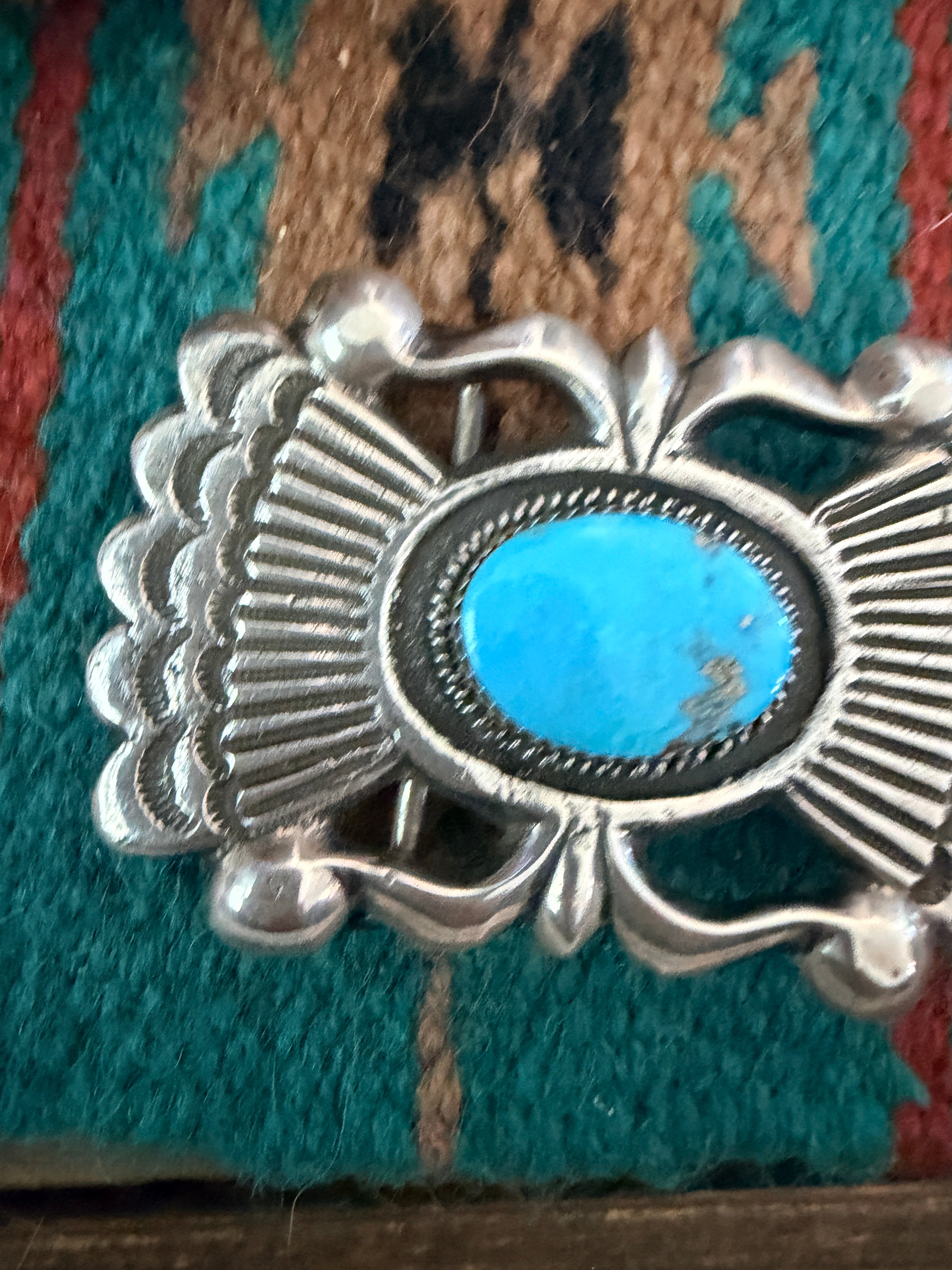 Handcrafted Vintage Old Pawn Sterling Silver and Turquoise Belt Buckle