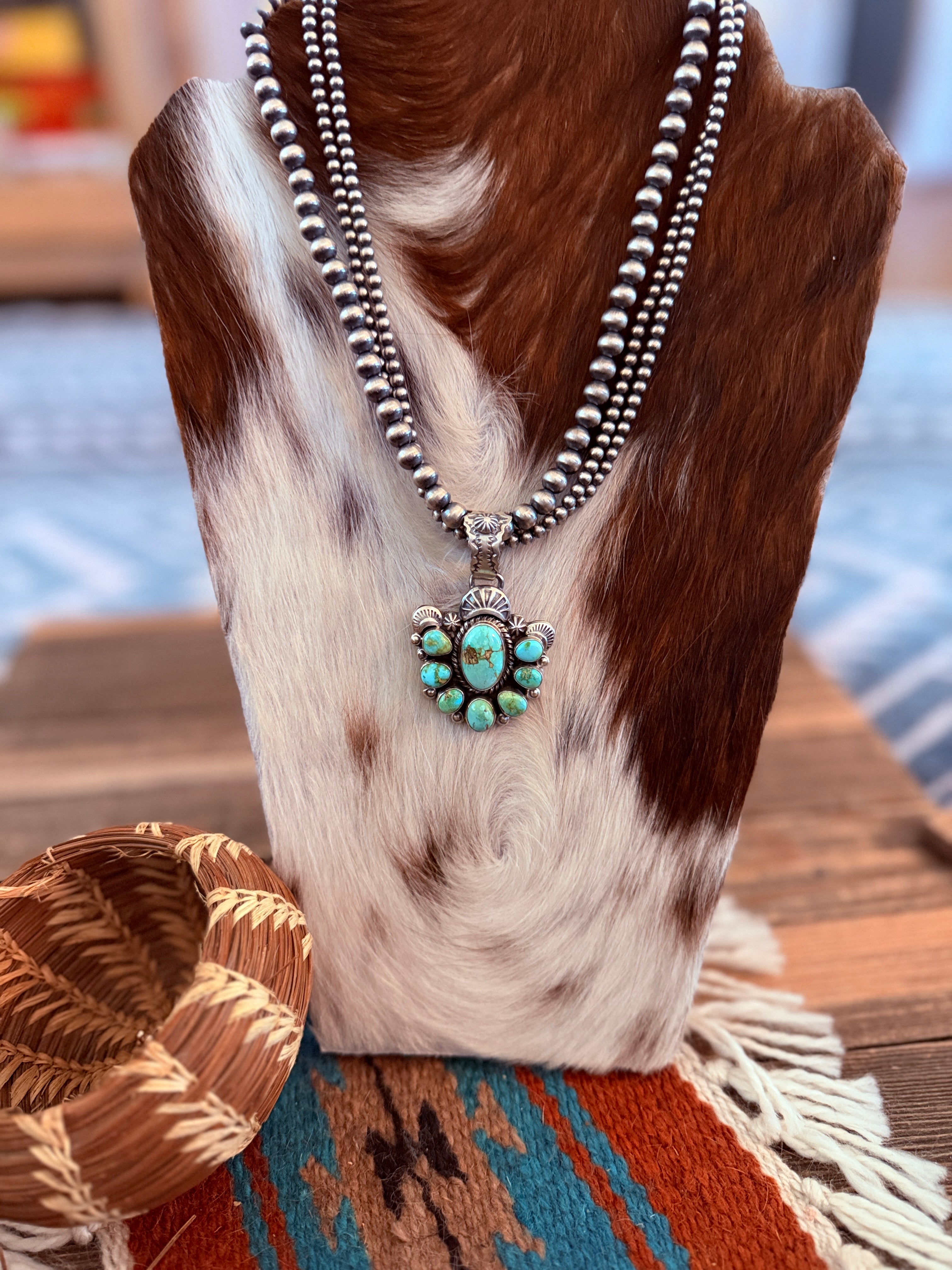 Handcrafted Sonoran Mountain Turquoise & Sterling Silver Beaded Necklace by Gilbert Tom