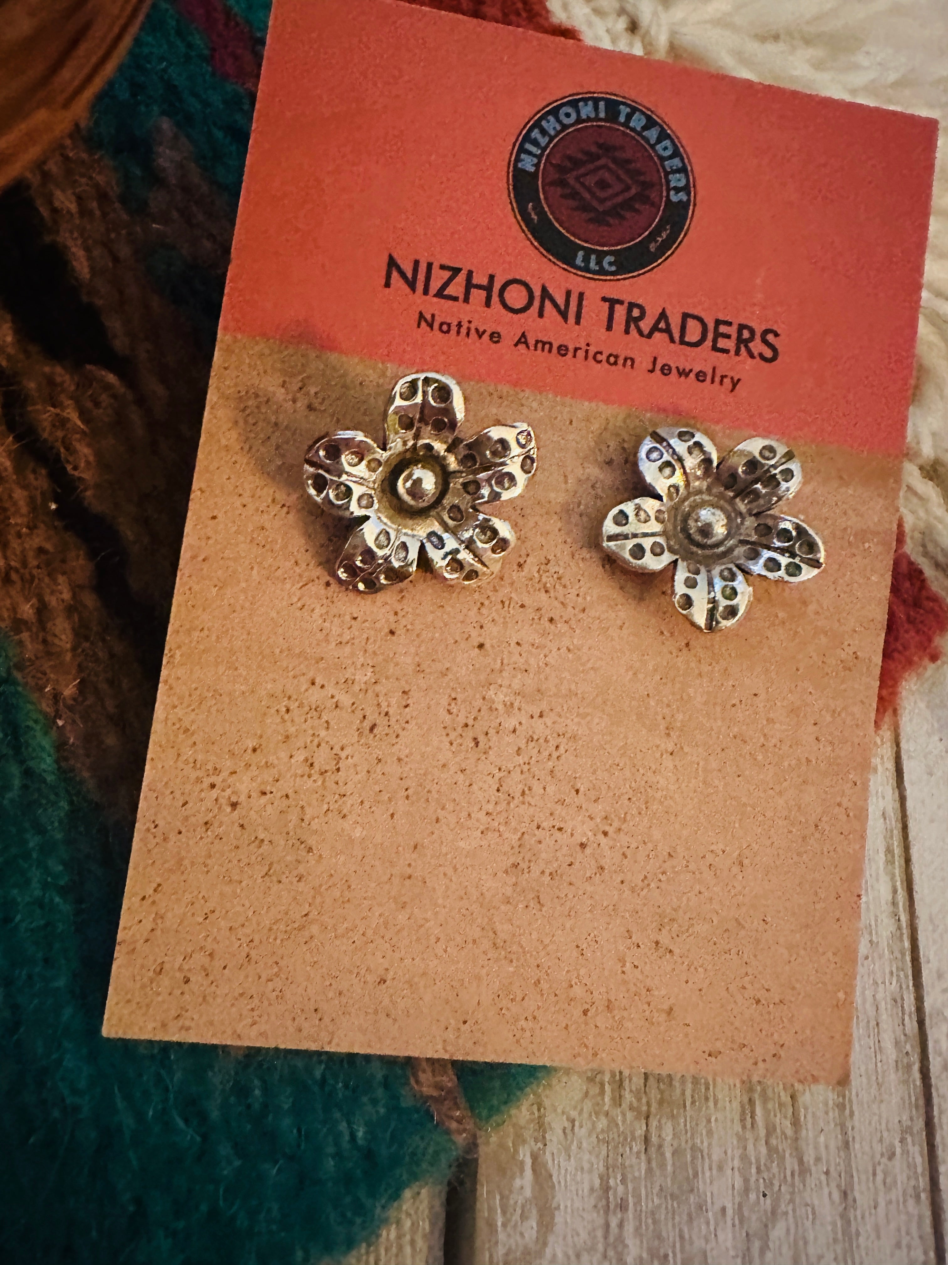 Handmade Sterling Silver Flower Stud Earrings Signed Nizhoni