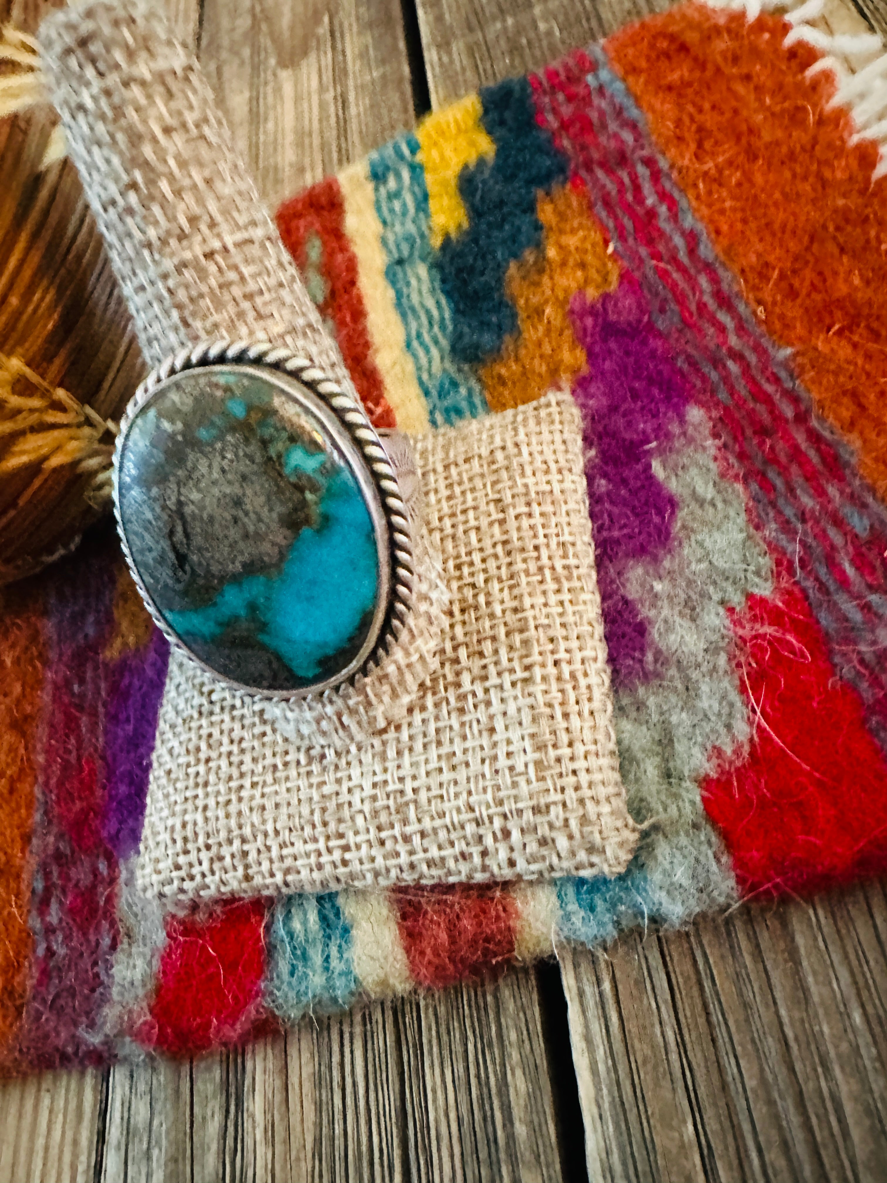 Handcrafted Turquoise & Sterling Silver Ring by Patrick Yazzie Size 10.5