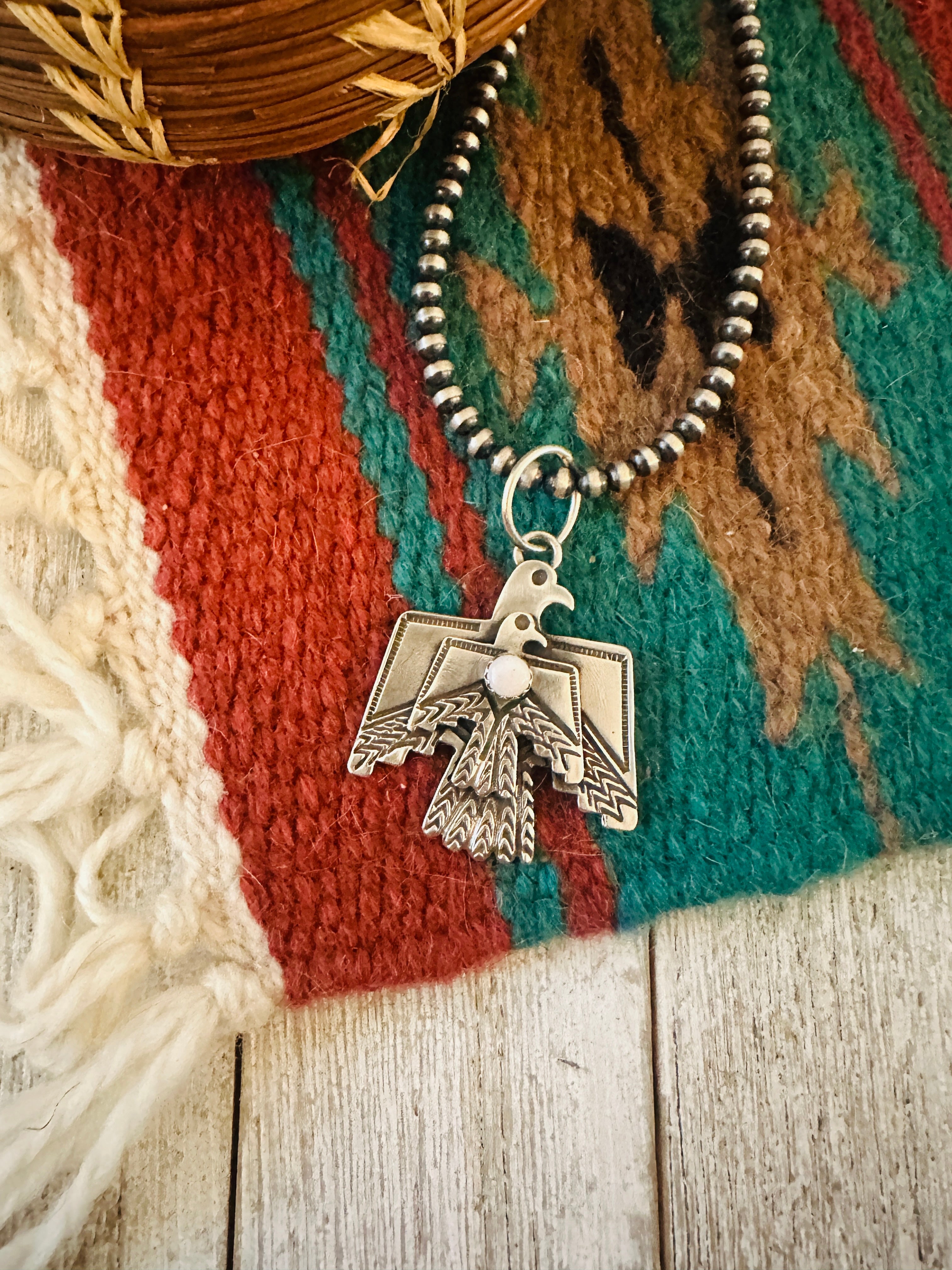 Handcrafted Sterling Silver & Queen Pink Conch Thunderbird Pendant