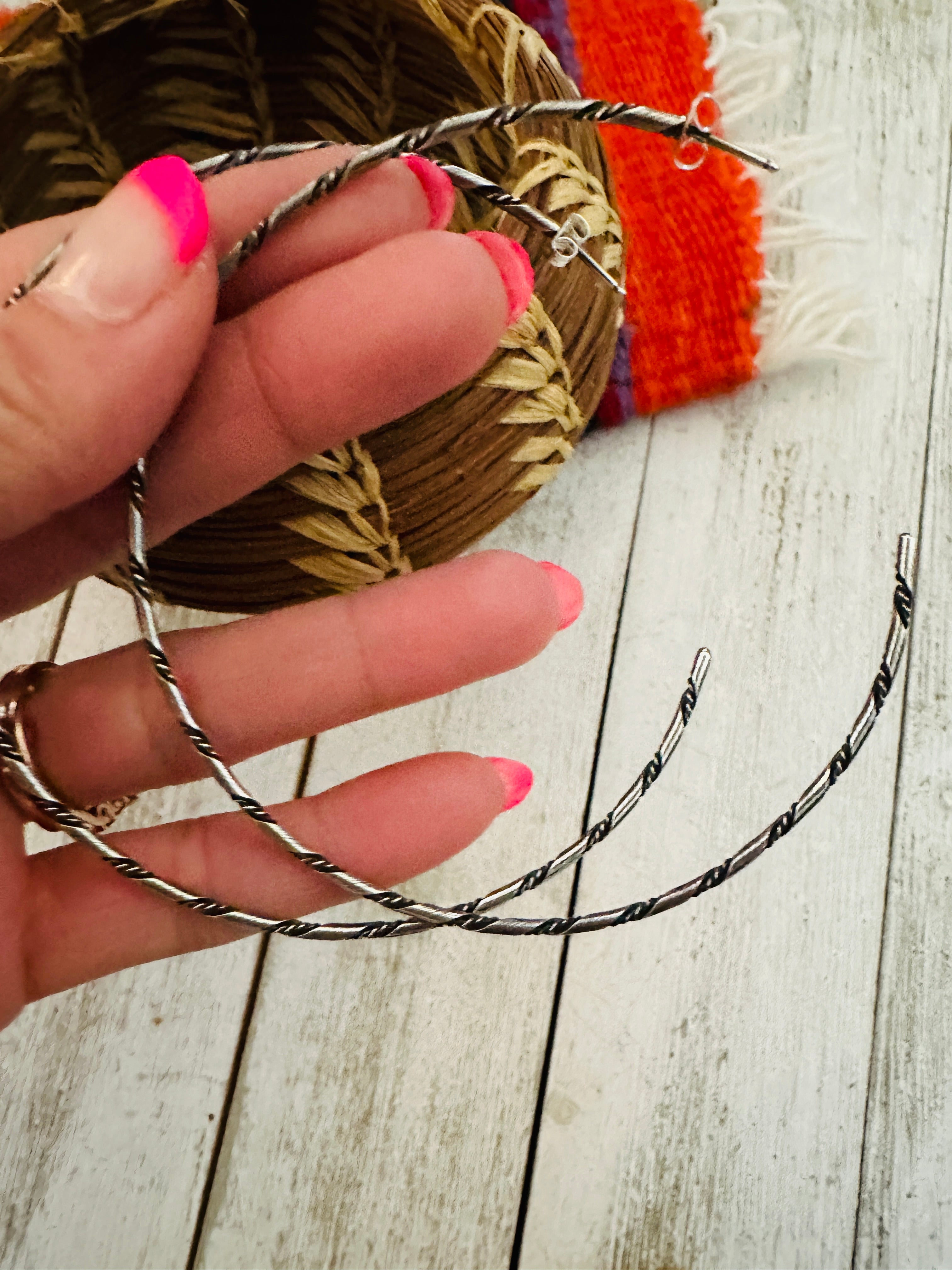 Navajo Twisted Sterling Silver Hoop Earrings