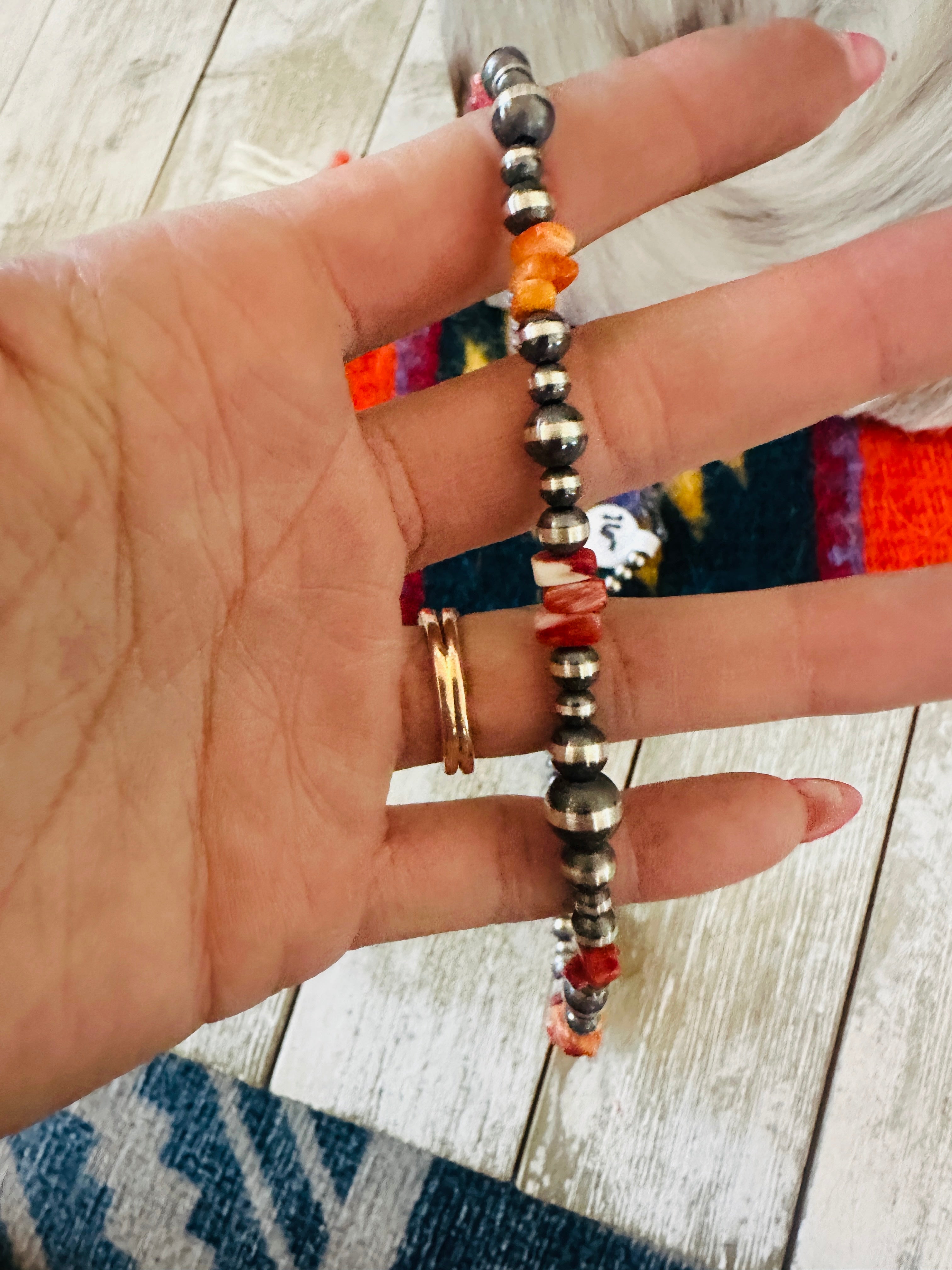 Handcrafted Sterling Silver & Spiny Oyster Beaded Necklace