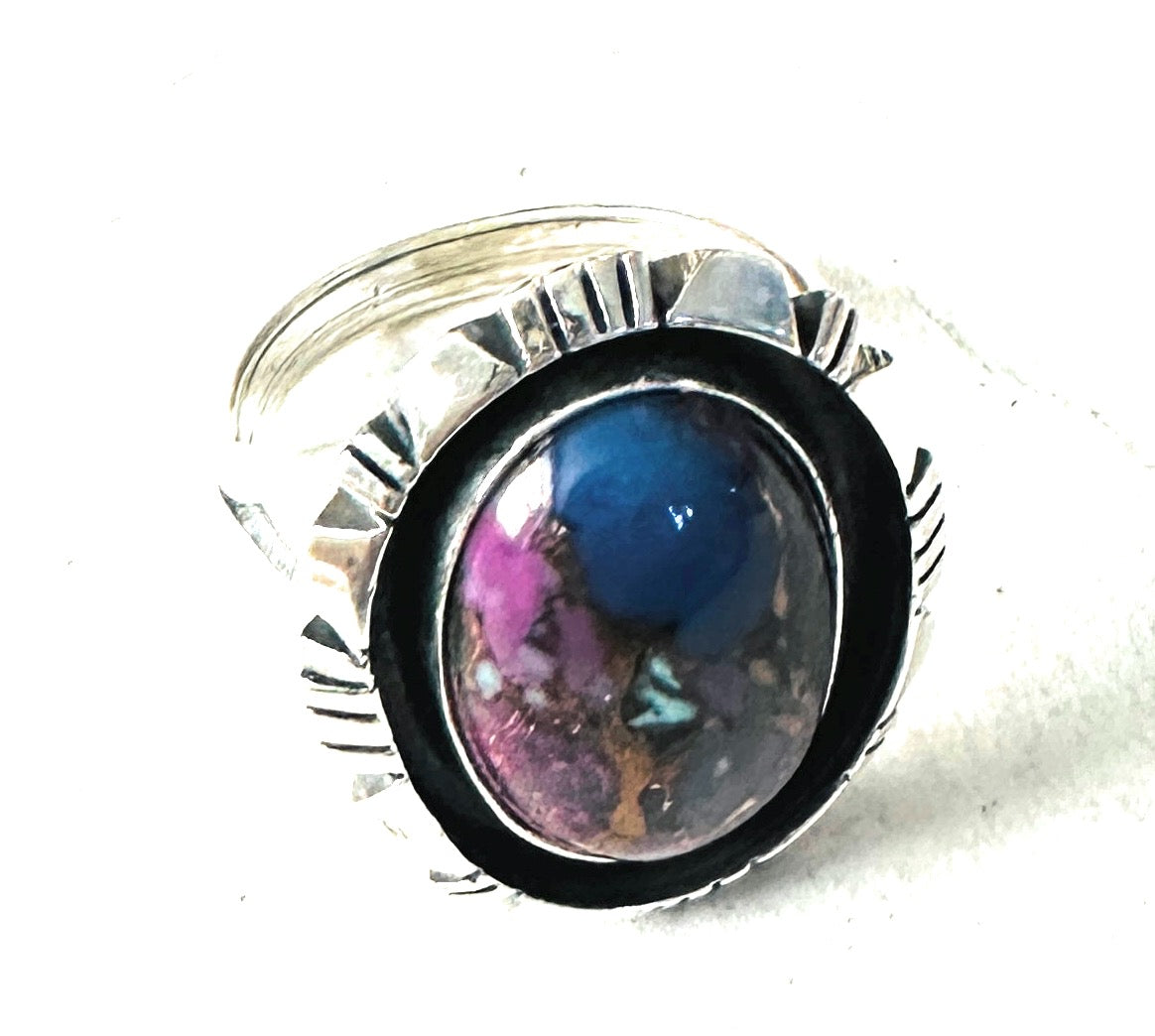 Navajo Sterling Silver & Pink Dream Mojave Adjustable Ring