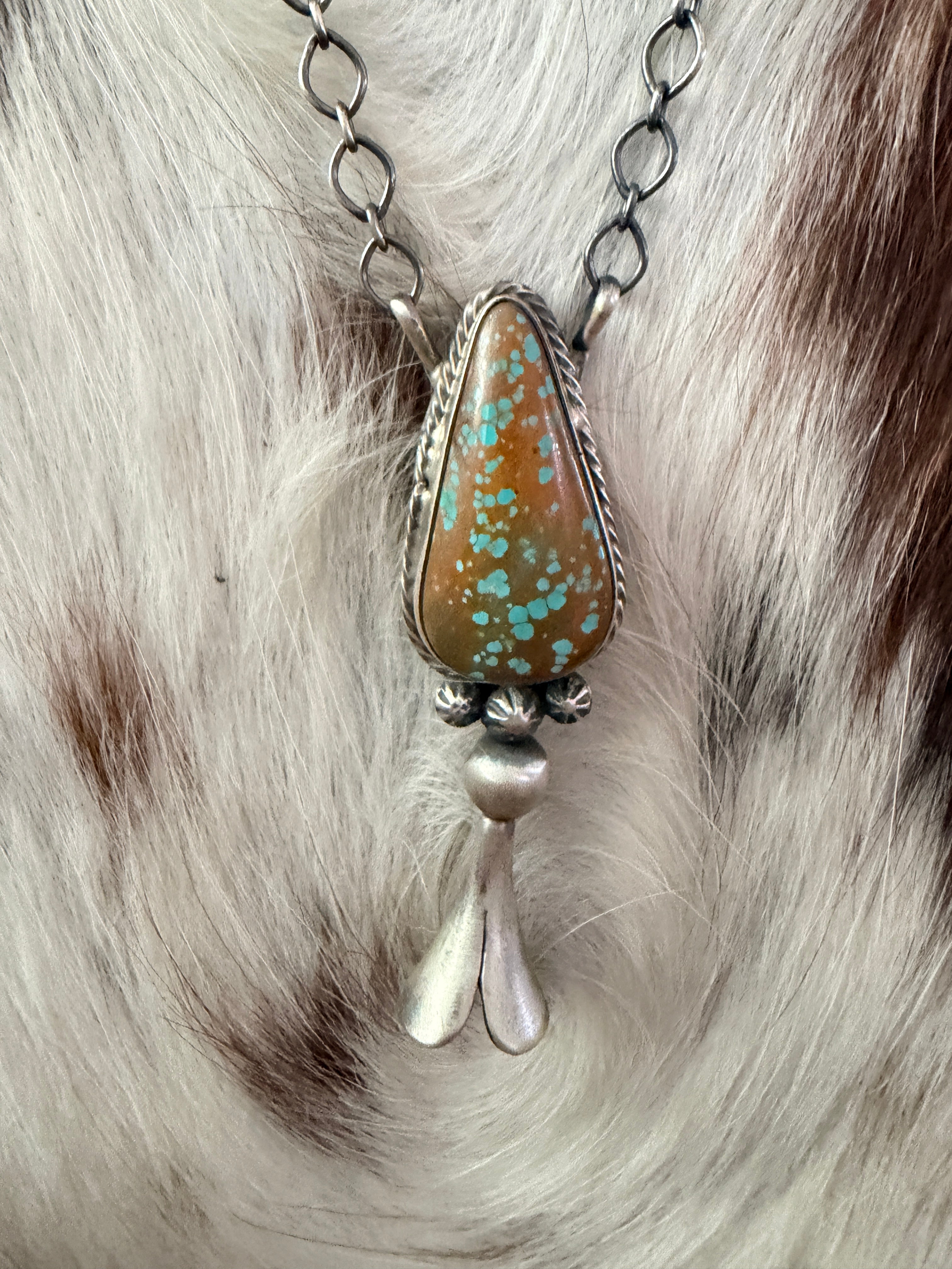 Handcrafted Number 8 Turquoise & Sterling Silver Blossom Necklace by Sheila Becenti