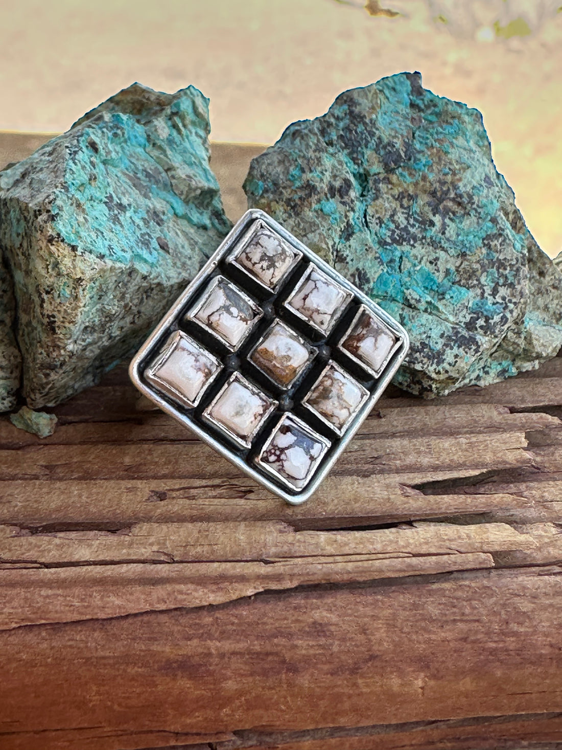 Beautiful Handmade Sterling Silver And Wild Horse Square Adjustable Ring