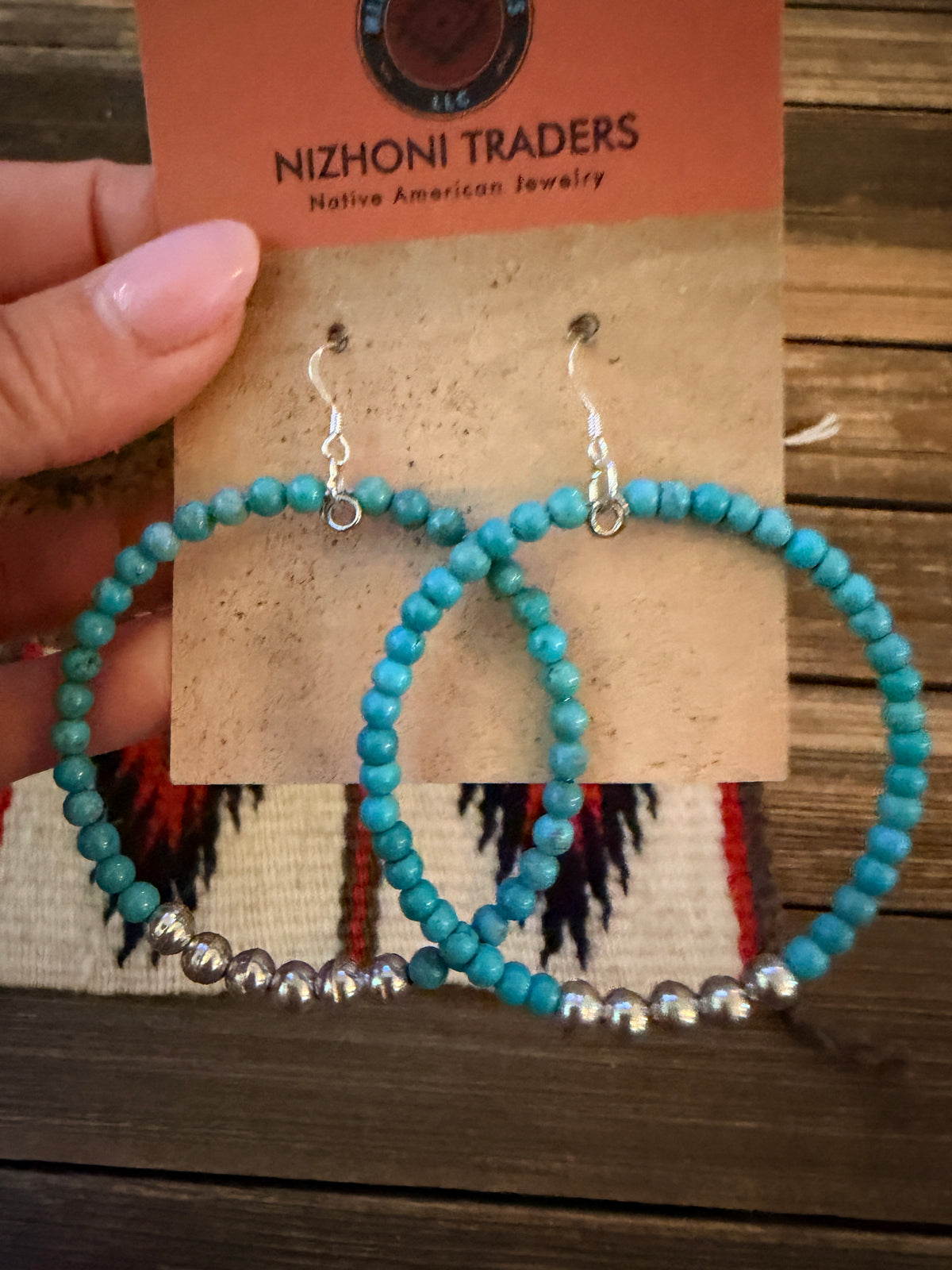 Handcrafted Sterling Silver Pearl & Turquoise Beaded Dangle Hoop Earrings