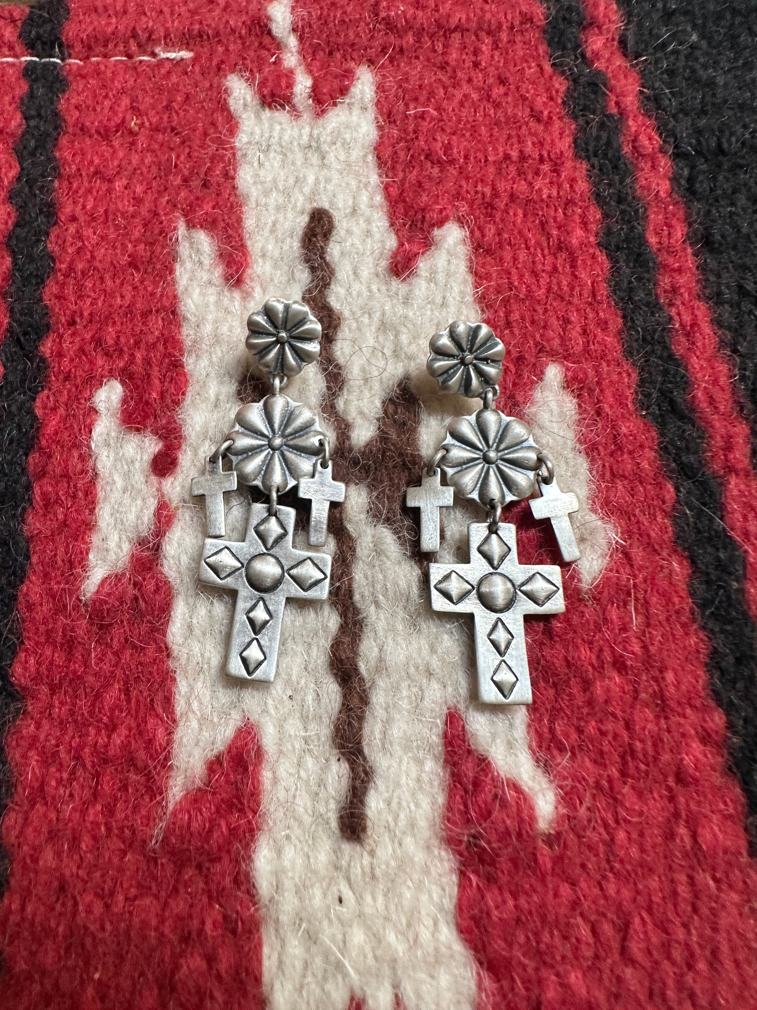 Handmade Sterling Silver Handstamped Cross Earrings