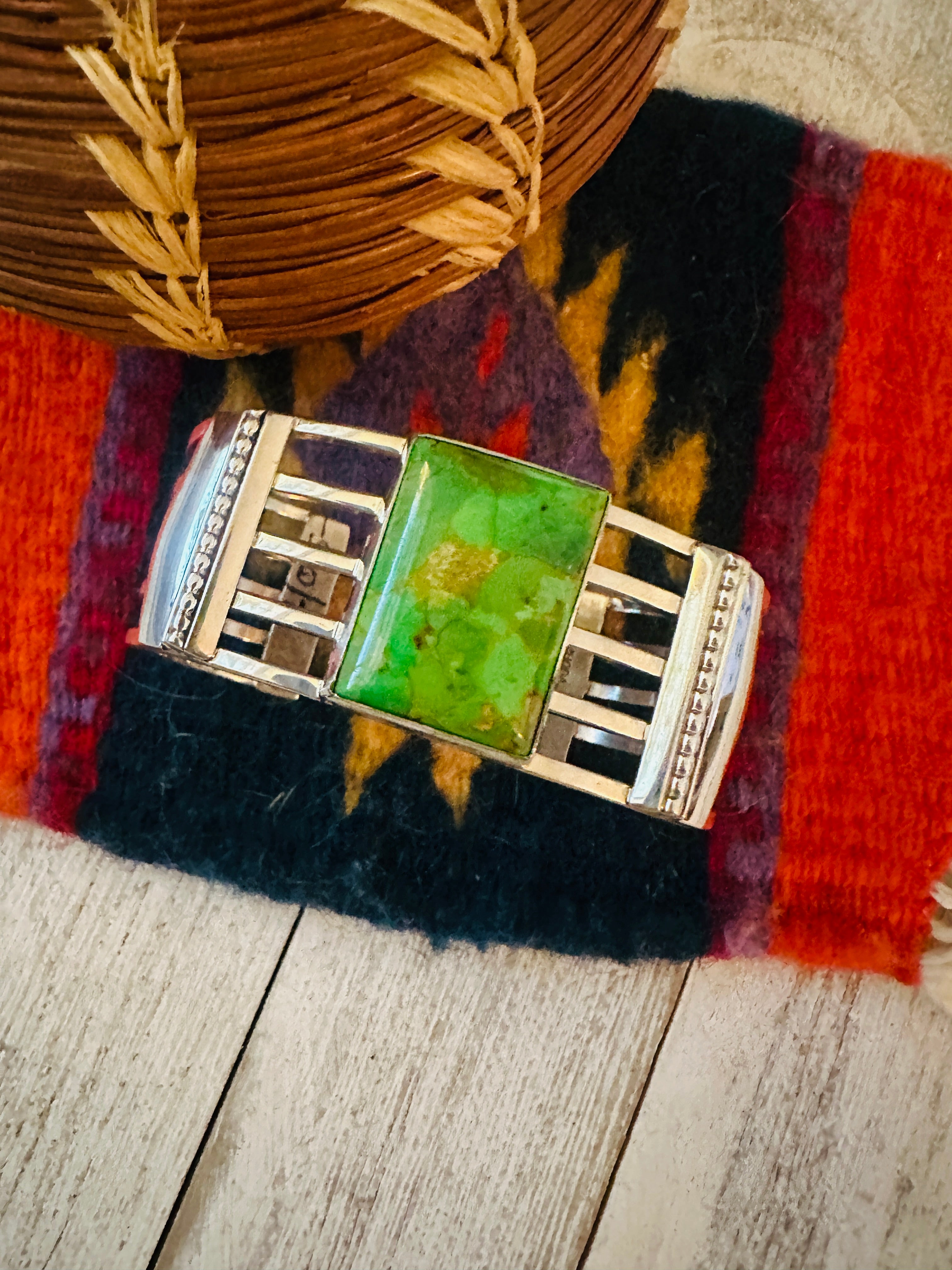 Navajo Gaspeite & Sterling Silver Cuff Bracelet