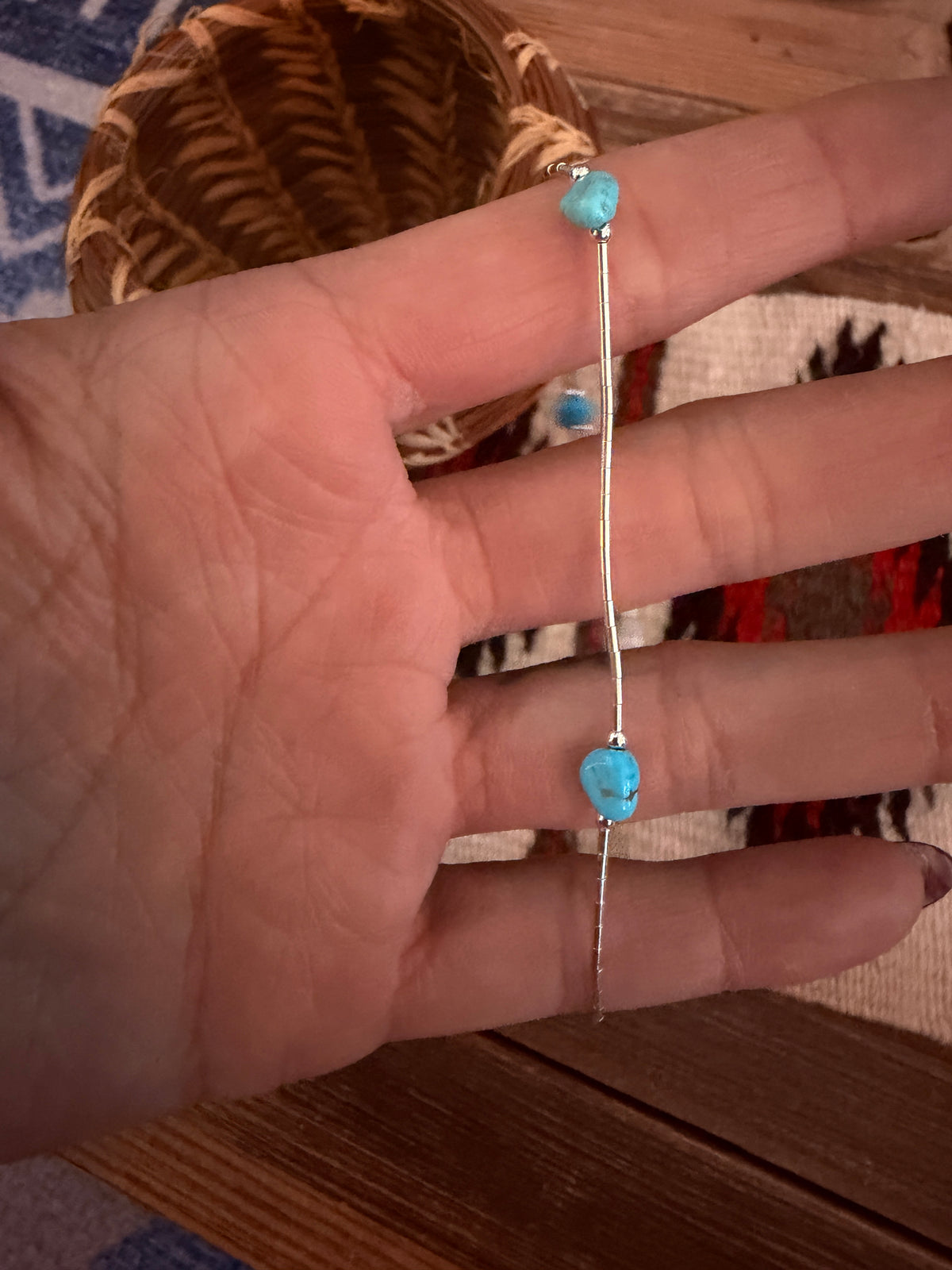 Handmade Turquoise & Liquid Silver Beaded Anklet