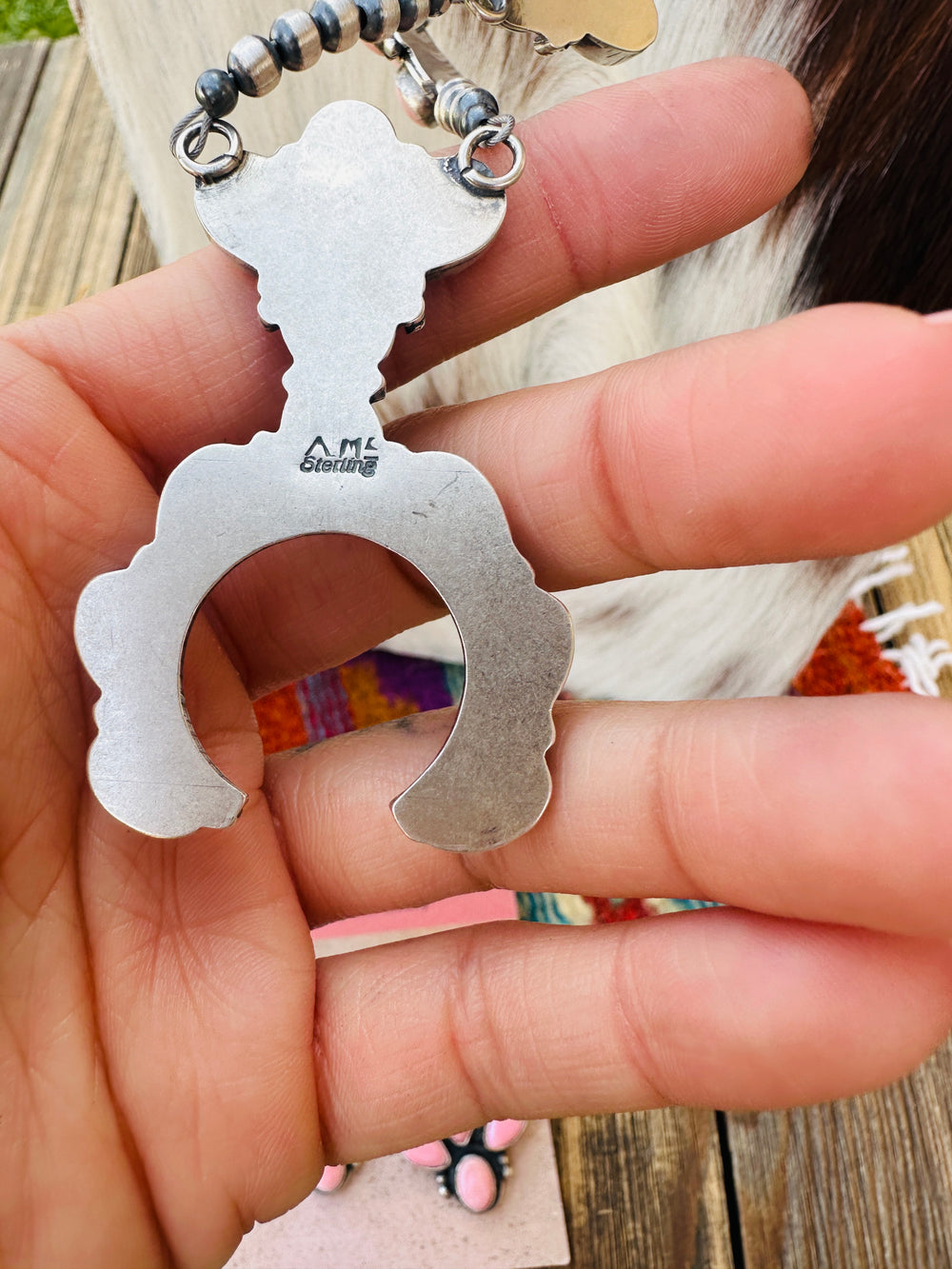 Handcrafted Queen Pink Conch & Sterling Silver Naja Necklace and Earring Set