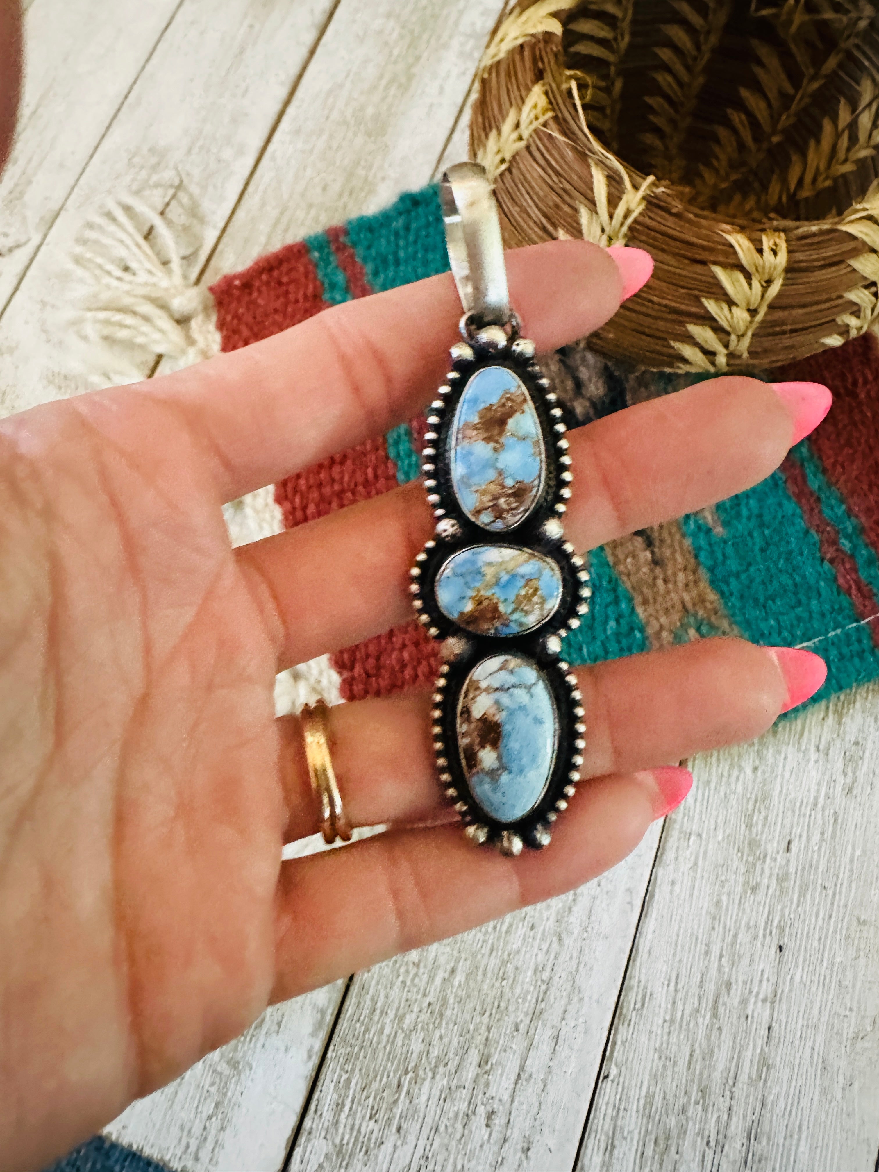 Handcrafted Golden Hills Turquoise & Sterling Silver Pendant