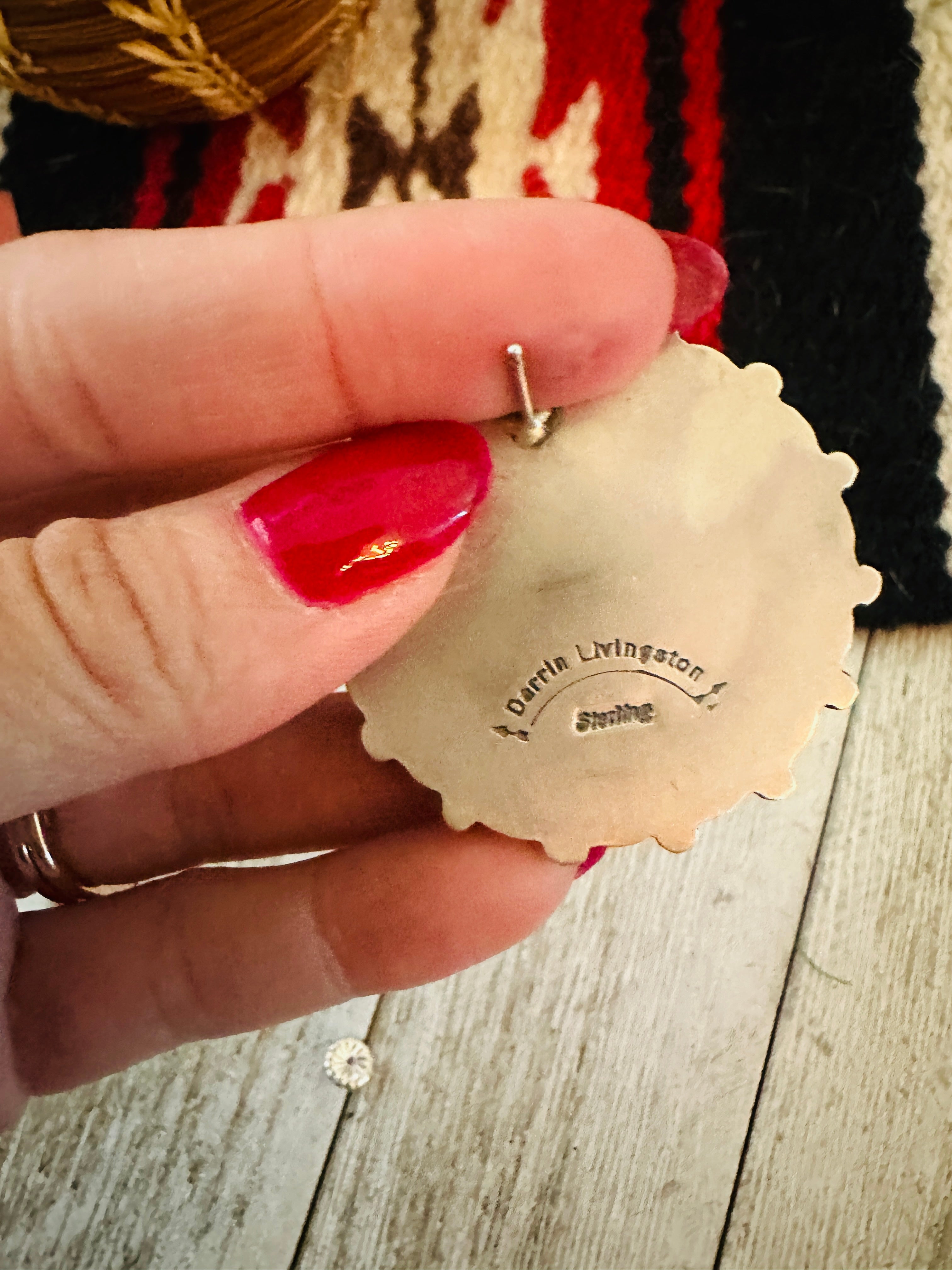 Handcrafted Sterling Silver and Coral Liberty Coin Earrings by Darrin Livingston