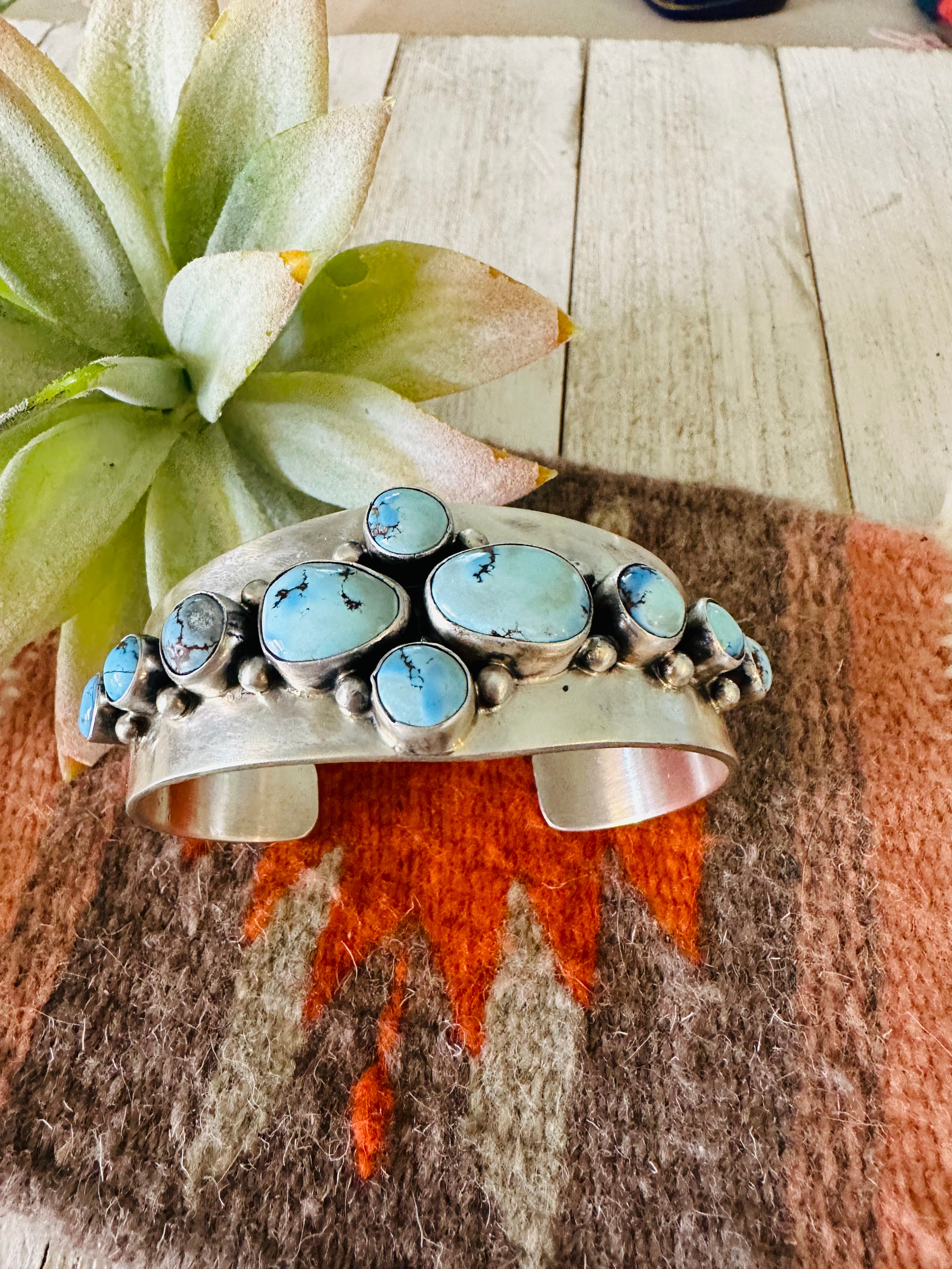 Navajo Golden Hills Turquoise & Sterling Silver Cuff Bracelet