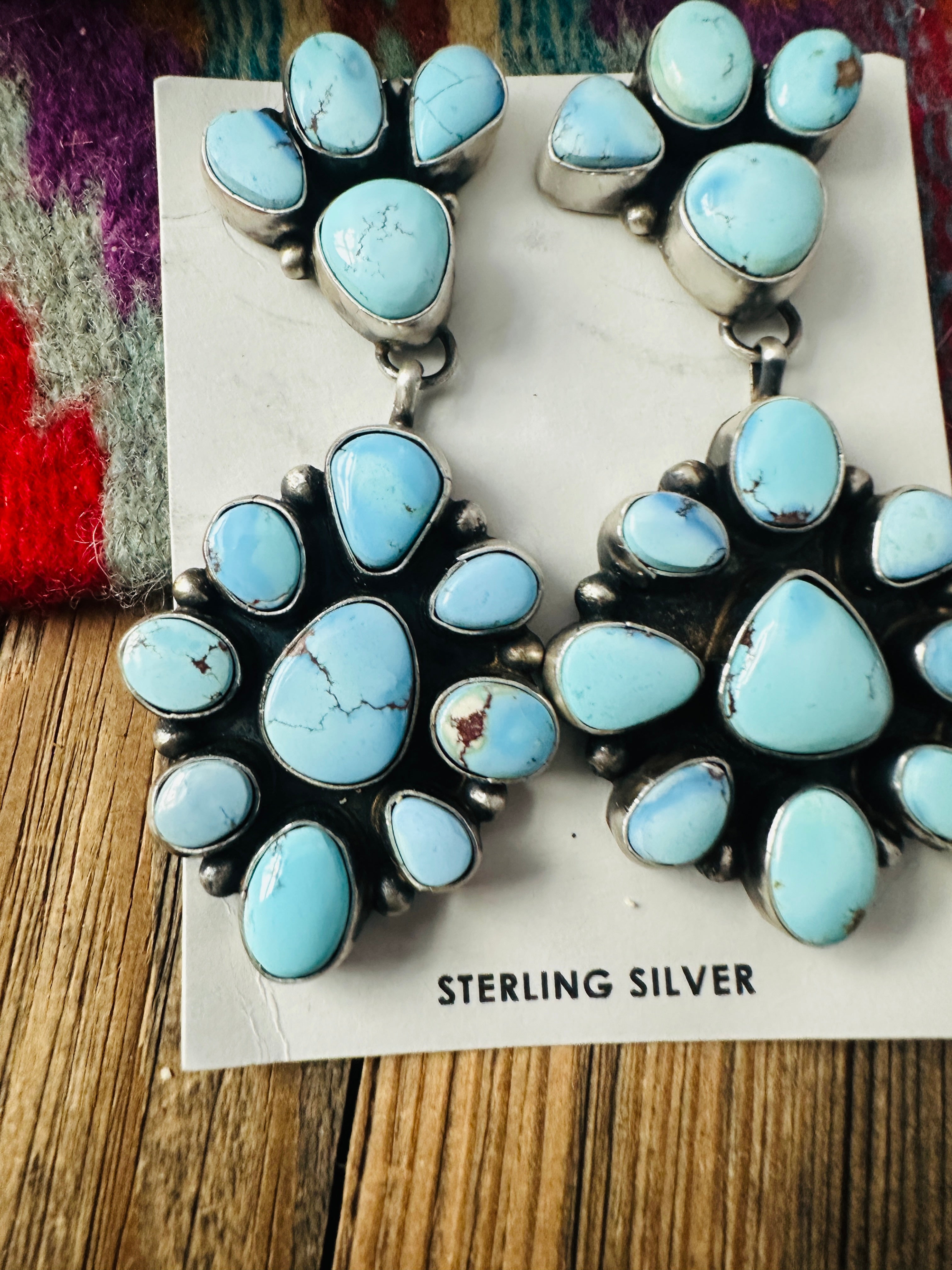 Handcrafted Golden Hills Turquoise & Sterling Silver Cluster Dangle Earrings