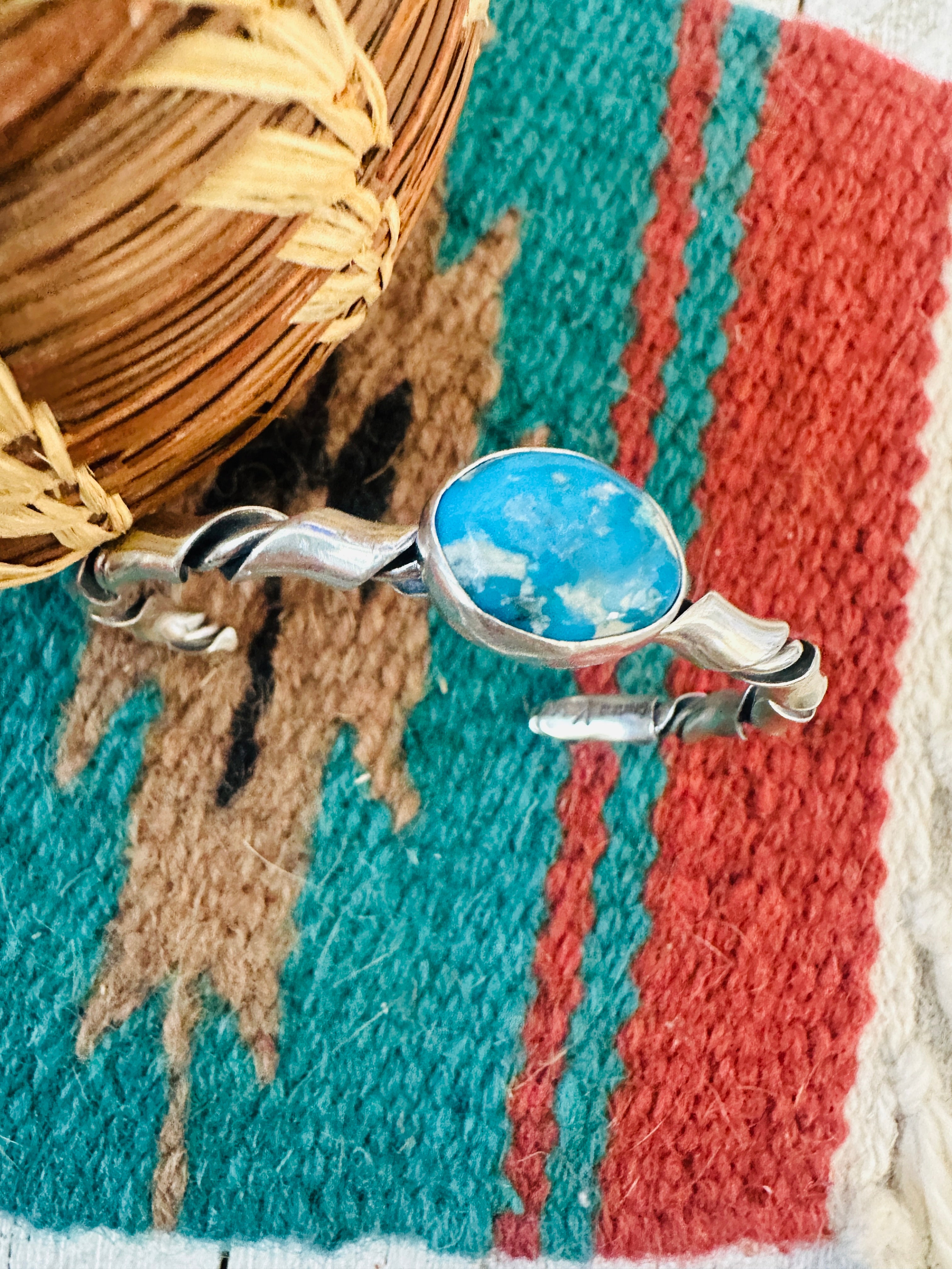 Handcrafted Twisted Sterling Silver & Turquoise Cuff Bracelet
