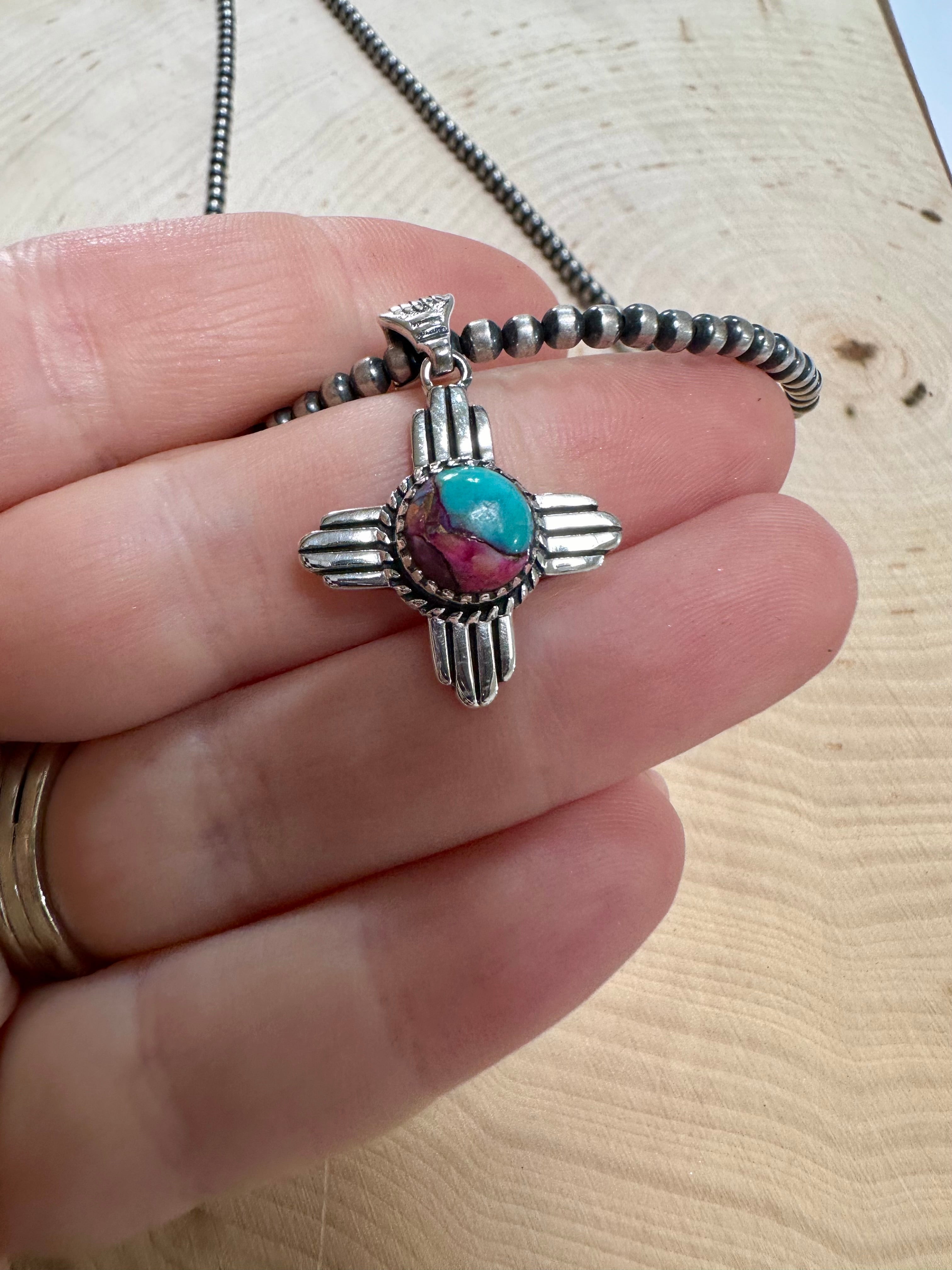 Handmade Mojave & Sterling Silver Zia Pendant