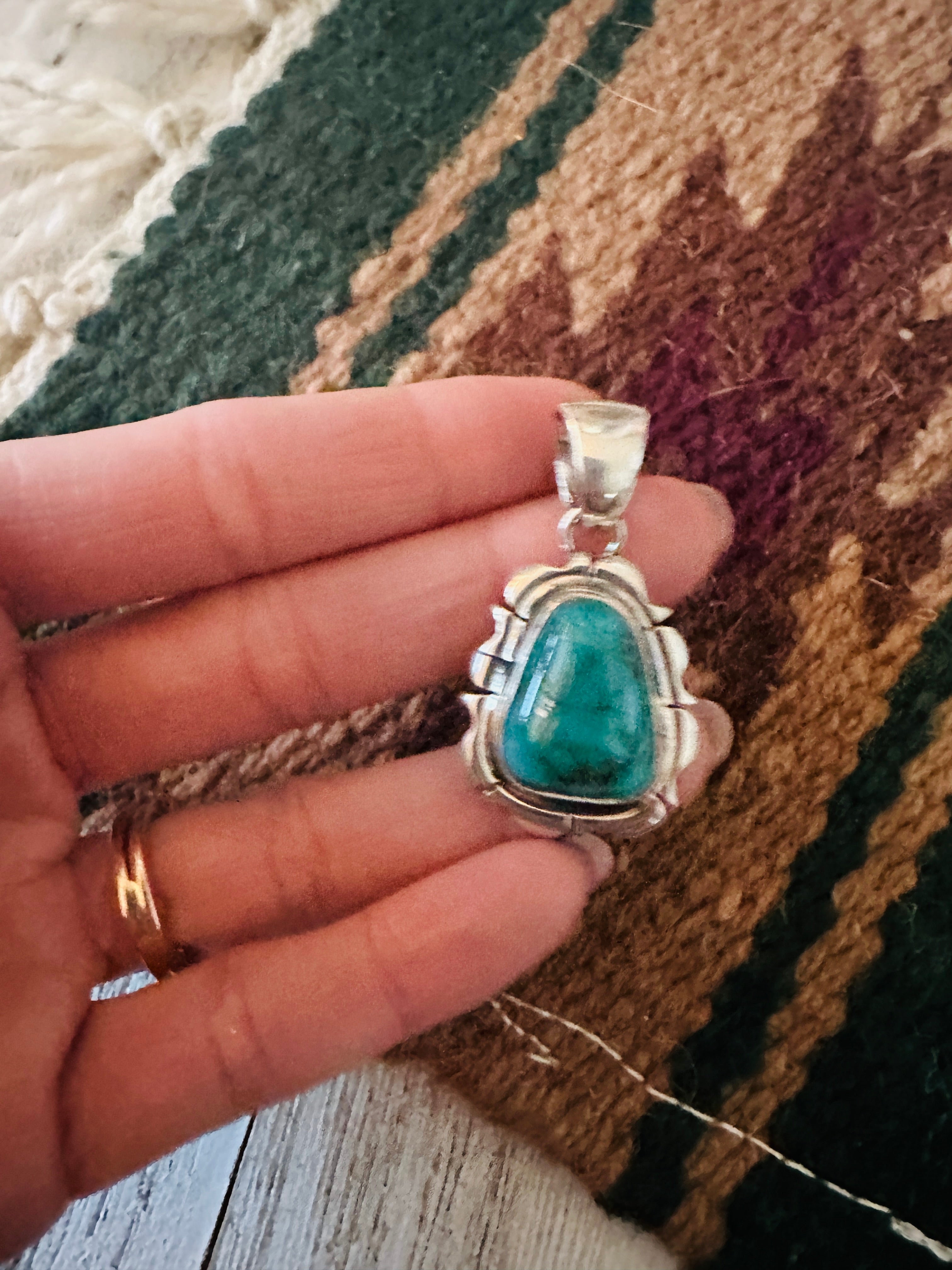 Navajo Morenci Turquoise & Sterling Silver Pendant