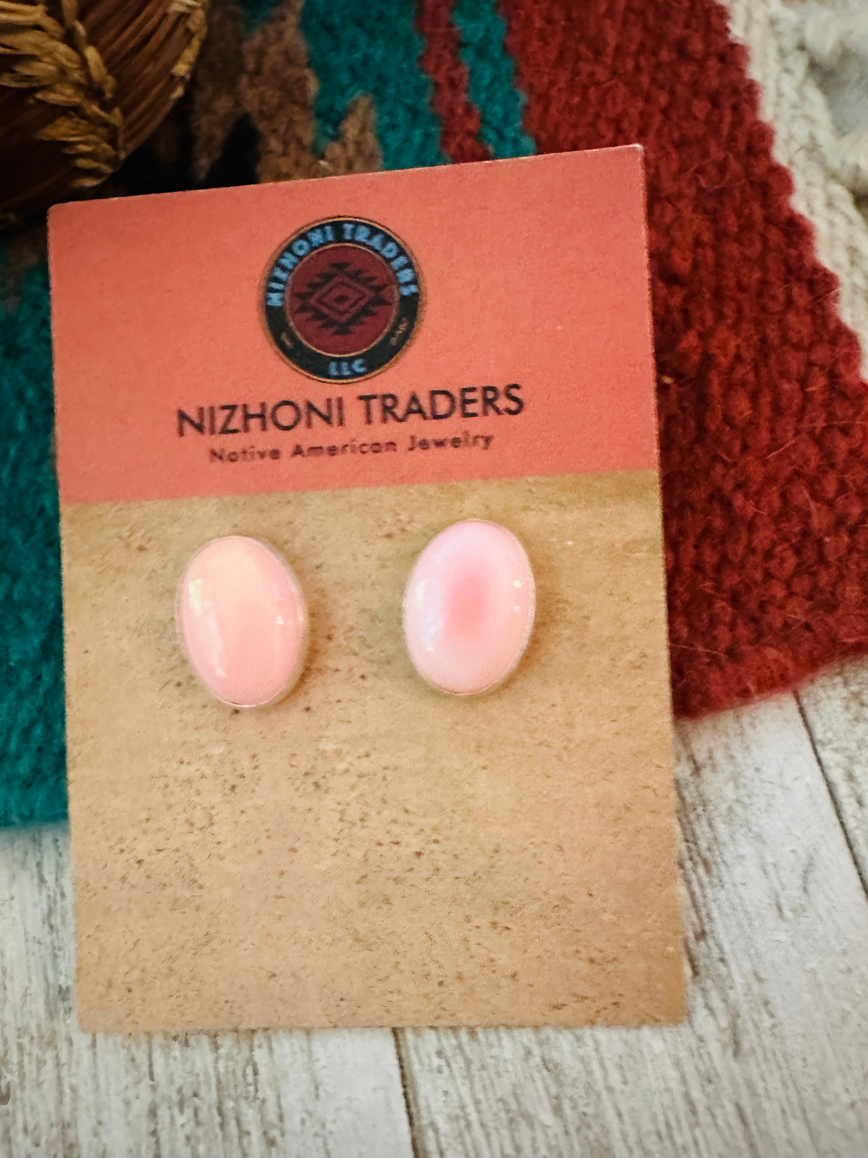 Navajo Sterling Silver & Queen Pink Conch Stud Earrings