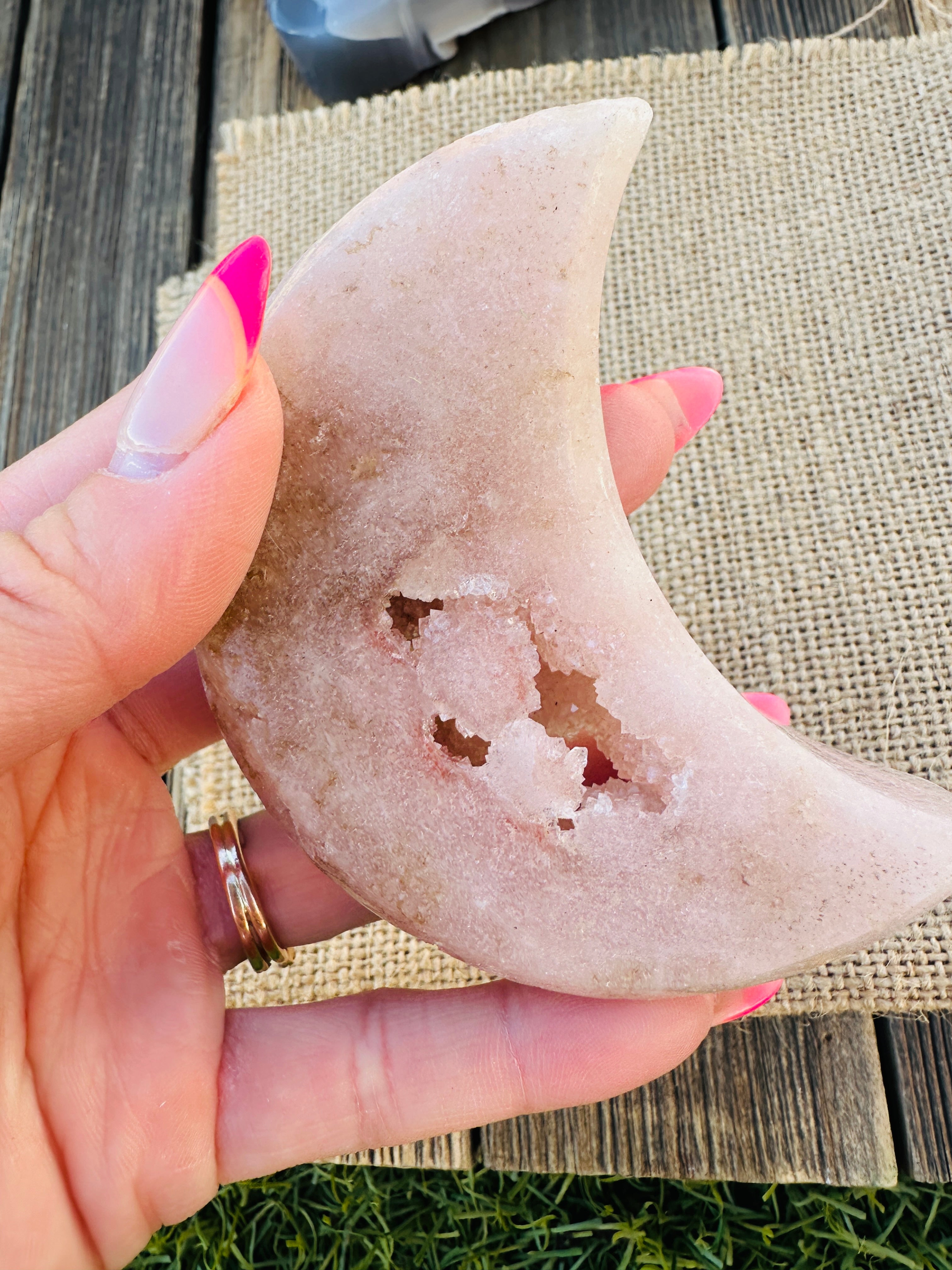 ✨ Nizhoni Crystals ✨  Pink Amethyst Crescent Moon