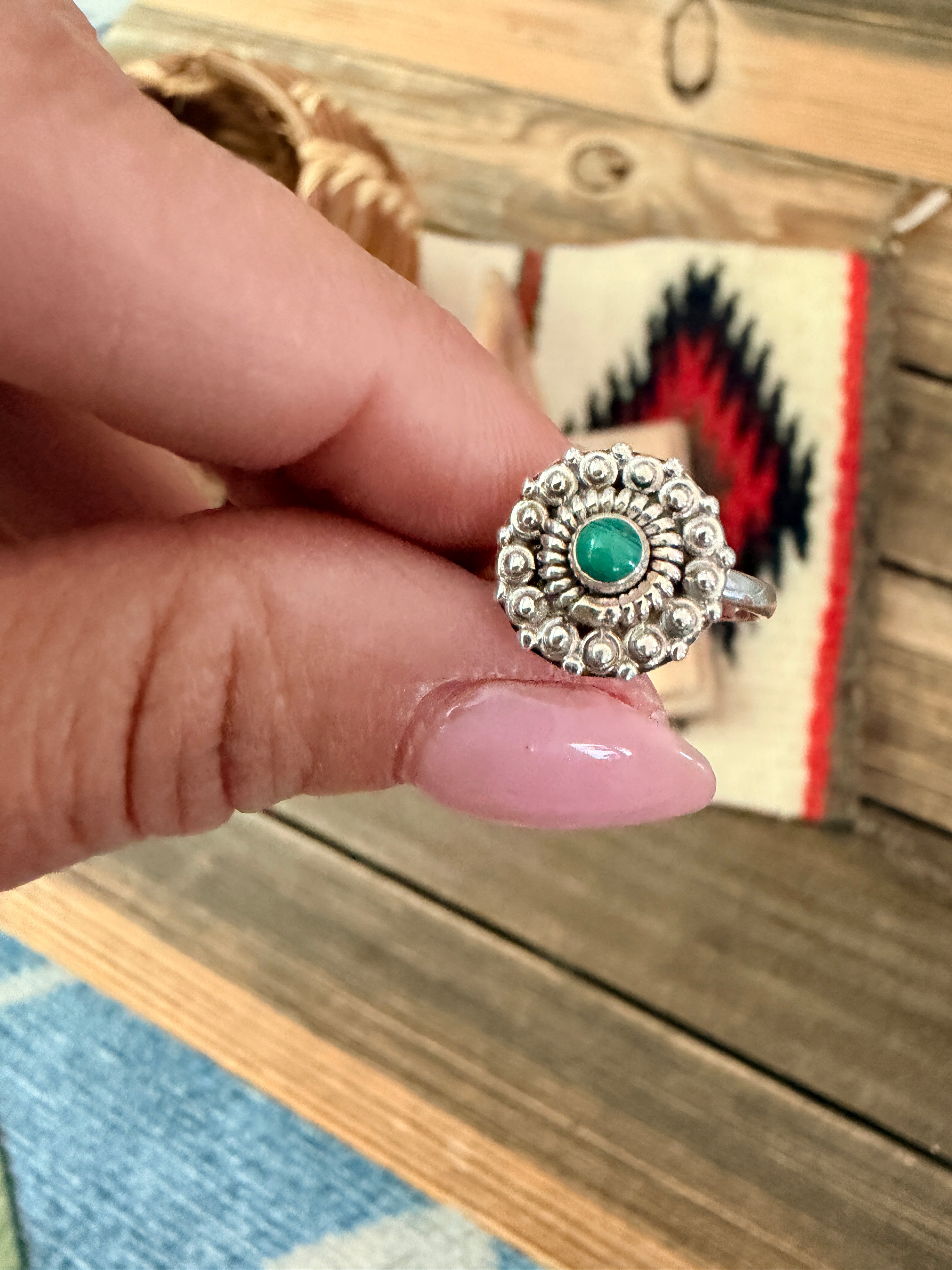 Handmade Sterling Silver & Malachite Adjustable Flower Ring