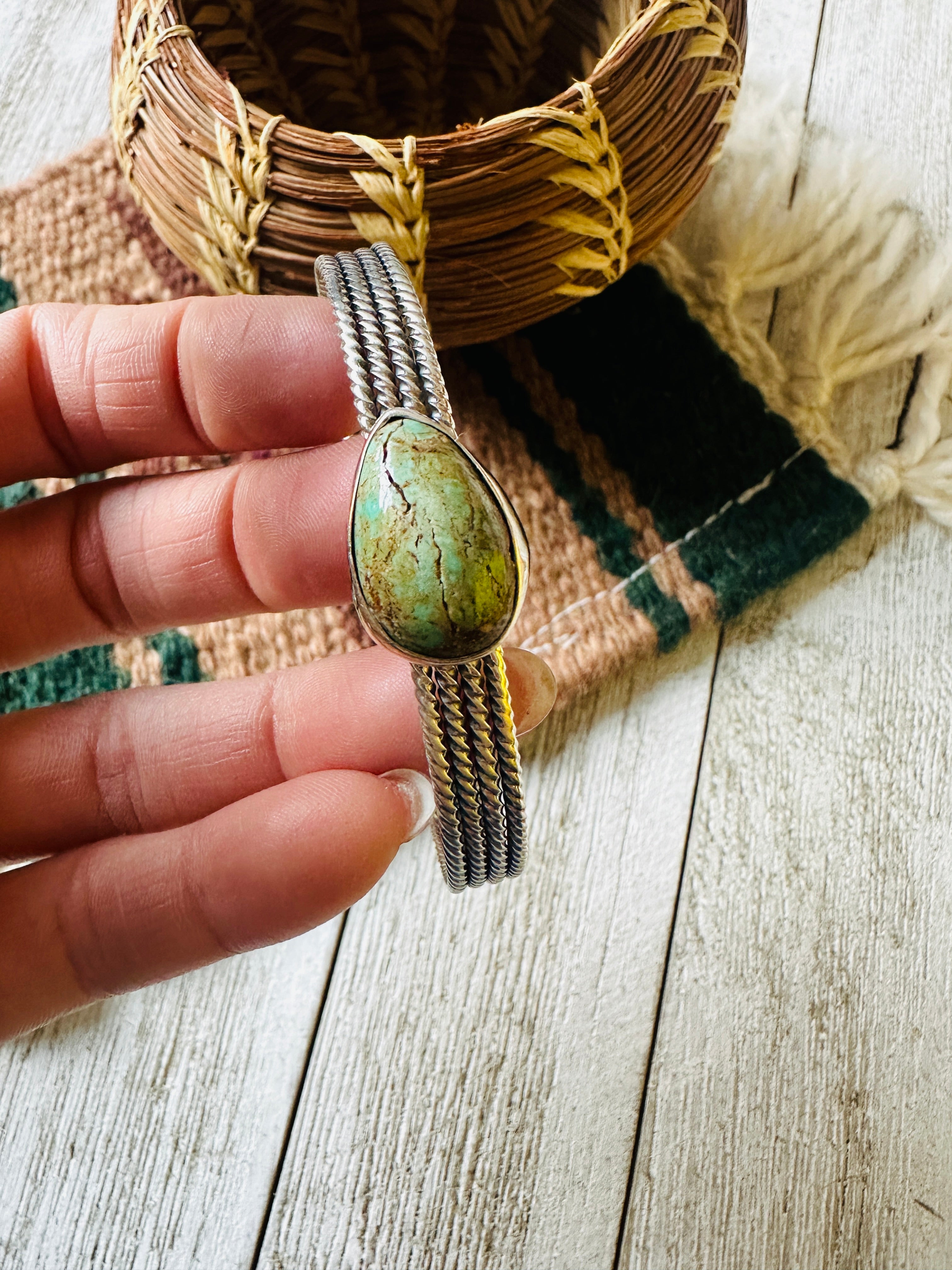 Navajo Sterling Silver & Royston Turquoise Cuff Bracelet