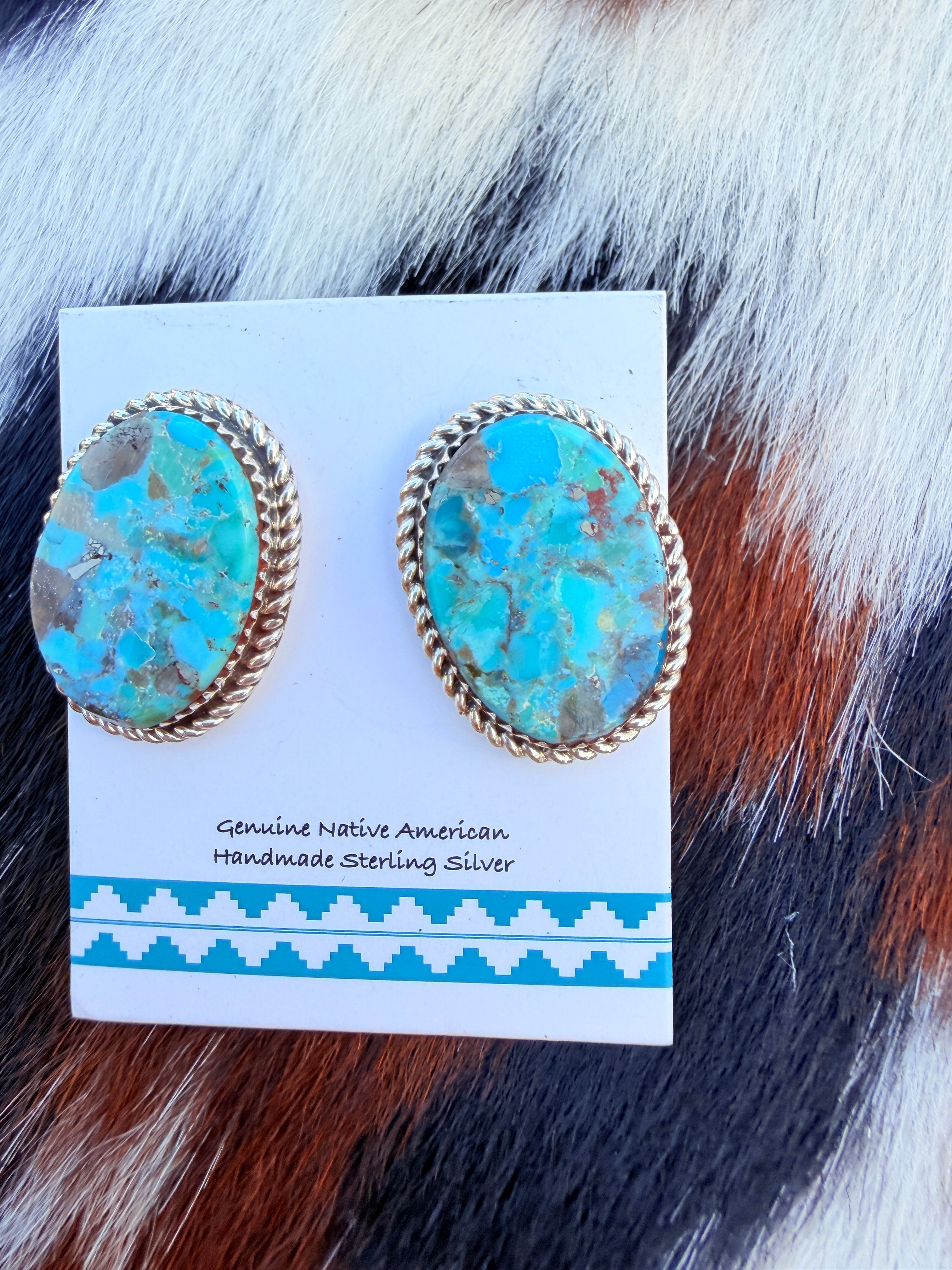 Handcrafted Turquoise & Sterling Silver Post Earrings