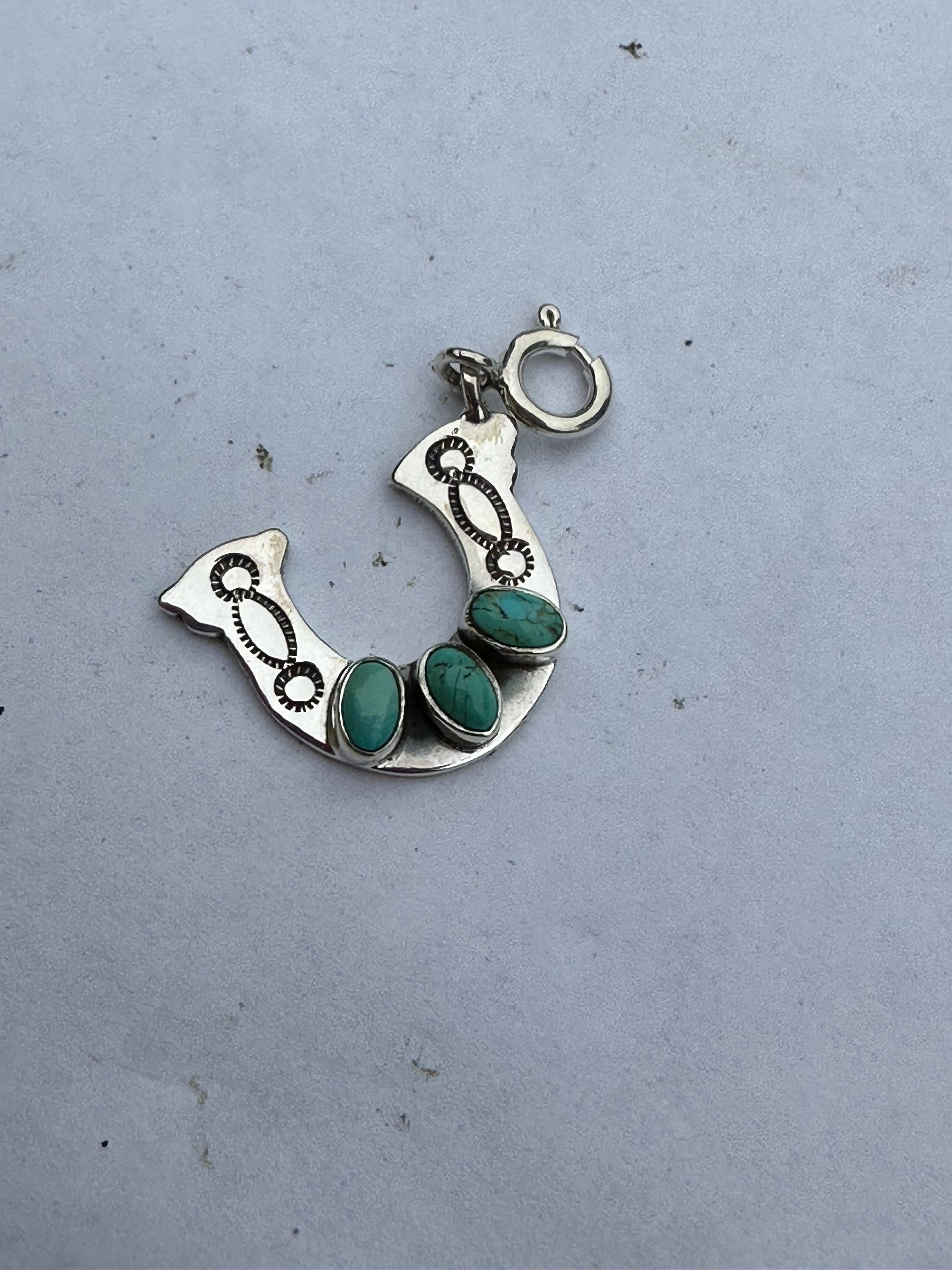 Sterling Silver and 3 Stone Turquoise Naja Charm