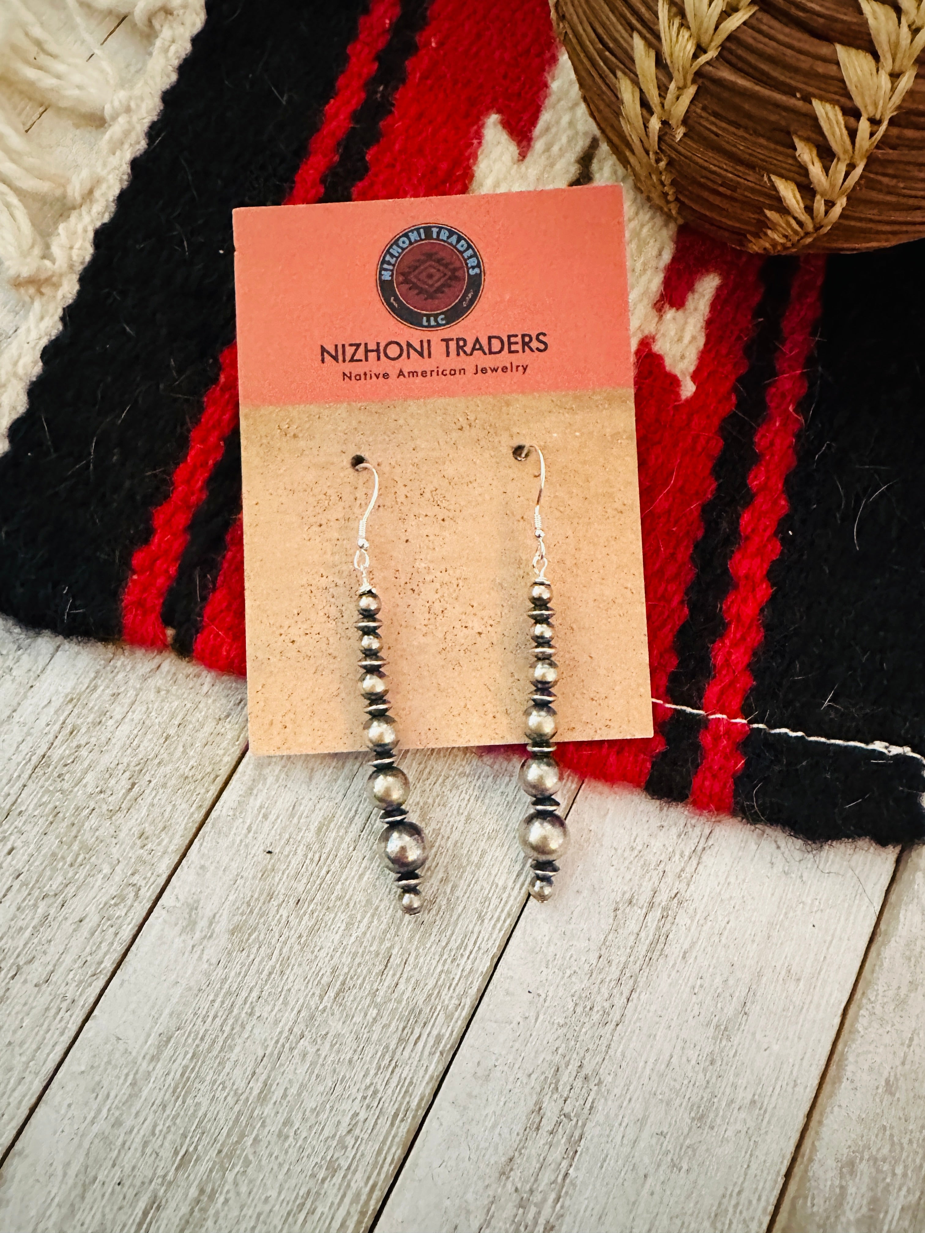 Navajo Sterling Silver Pearl Beaded Dangle Earrings