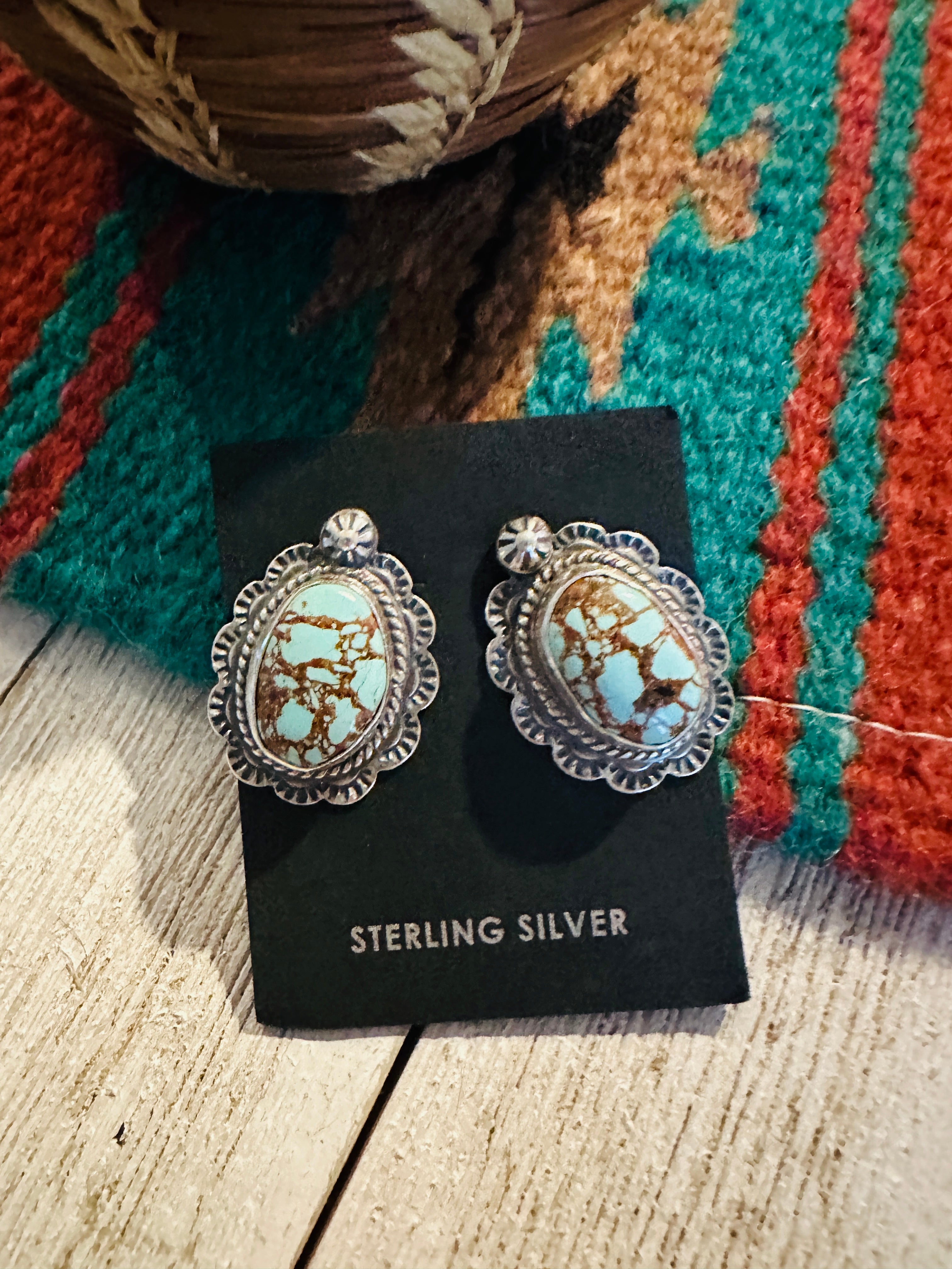 Navajo Number 8 Turquoise & Sterling Silver Concho Post Earrings